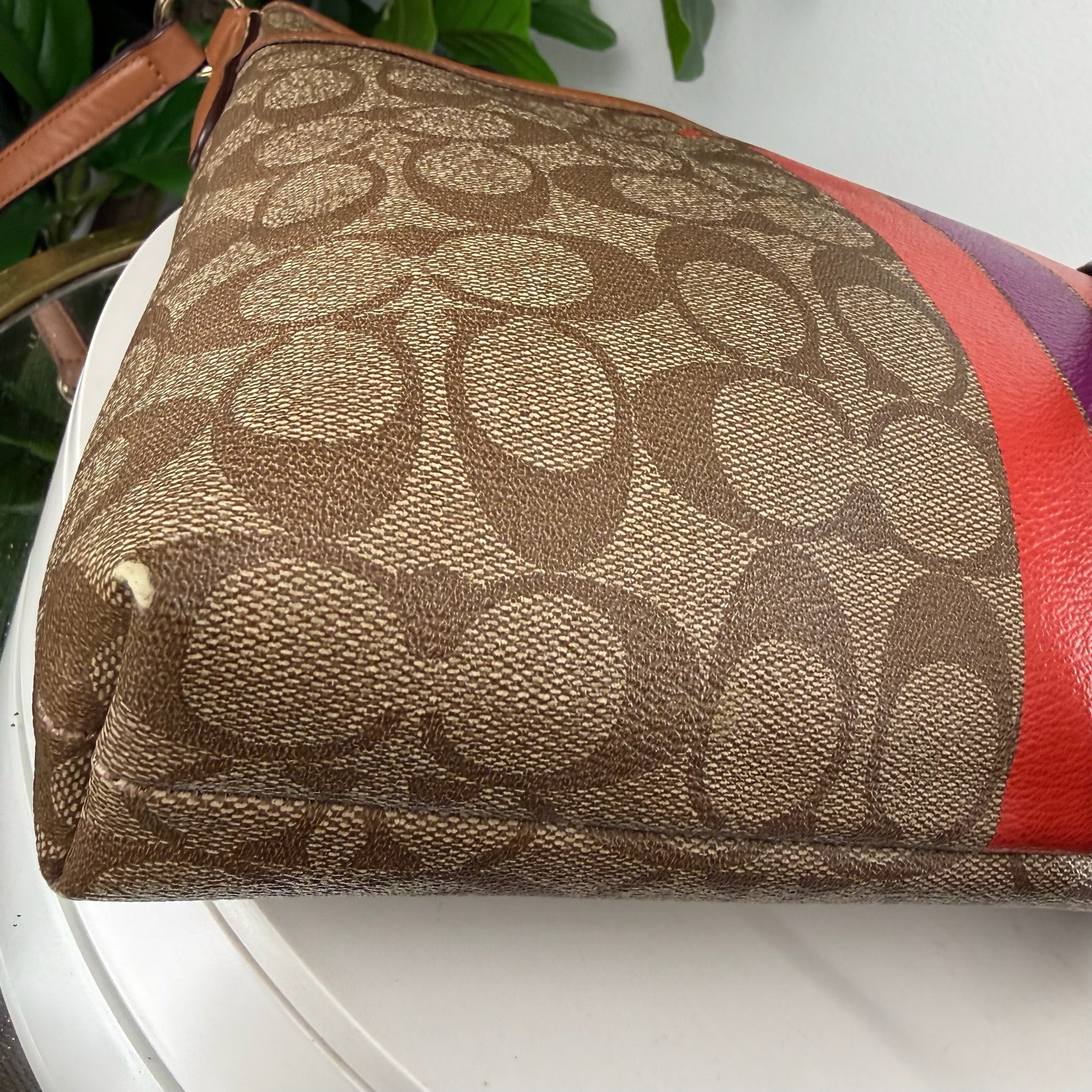 Coach Signature Canvas Foldover Varsity Stripe Crossbody Bag