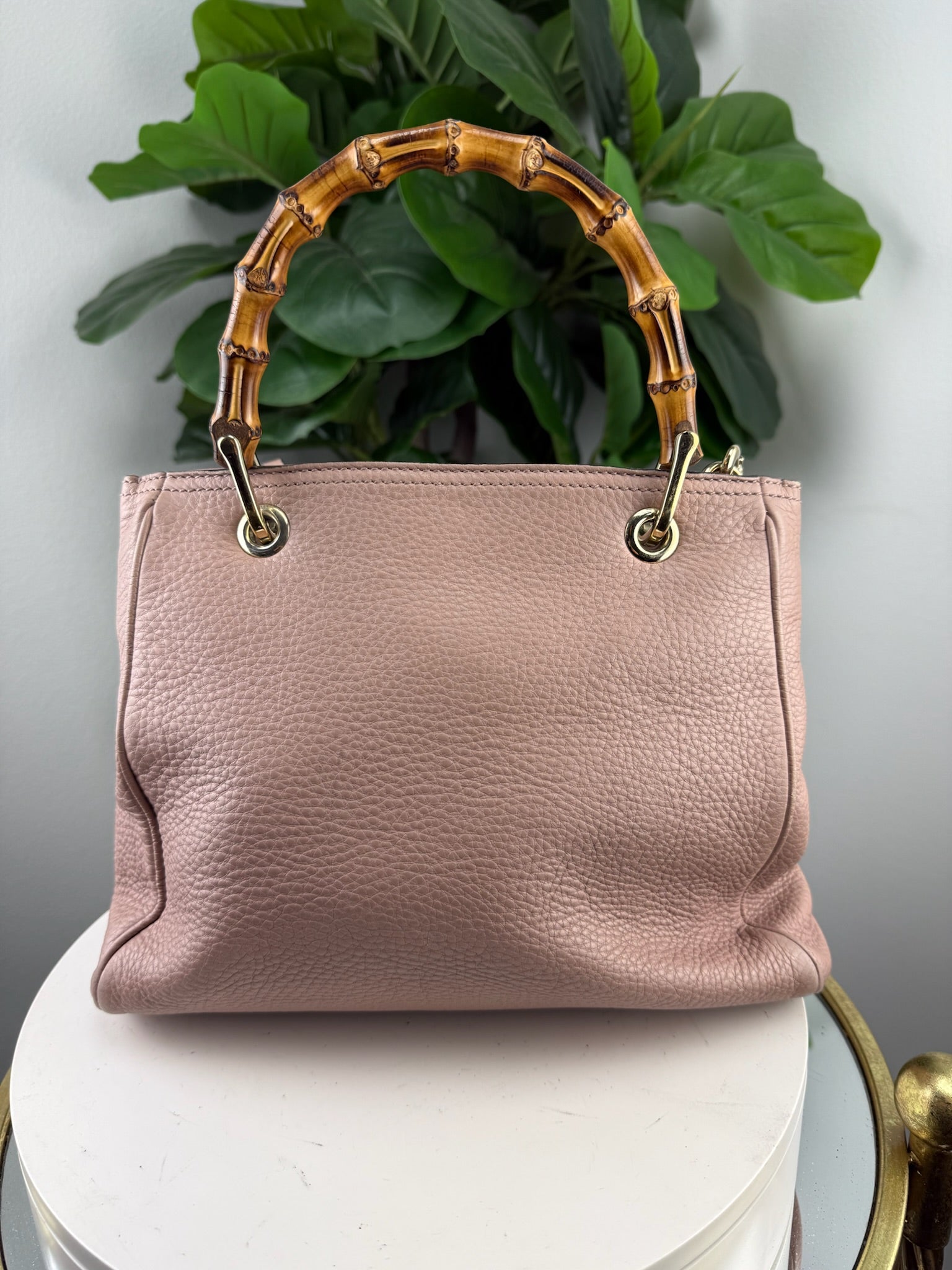 Authentic Gucci Mauve Pink Bamboo handle Dusty Rose 2-Way Bag - Certificate of Authenticity included
