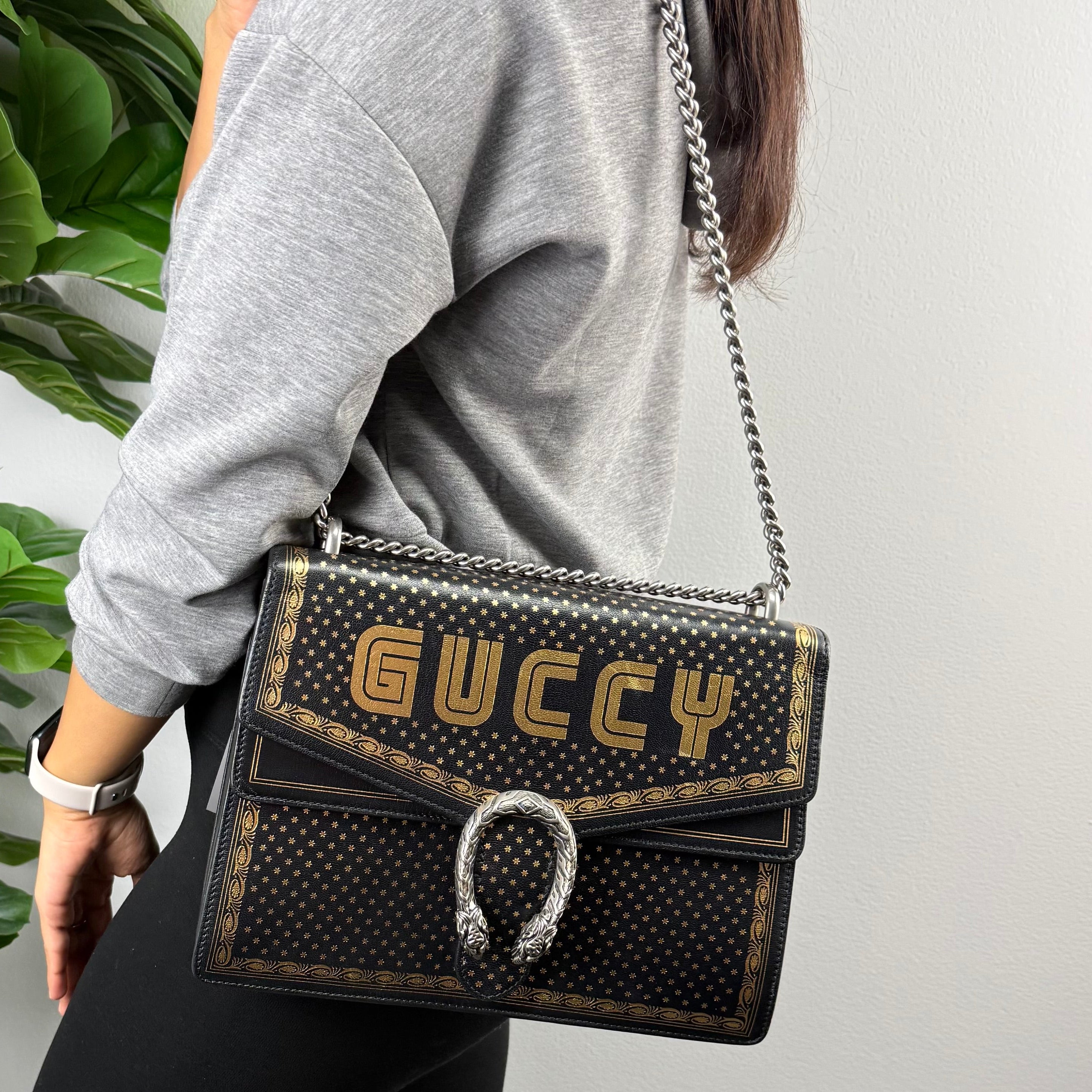 Authentic Gucci Dionysus Black & Gold Medium Shoulder Bag - Certificate of Authenticity Included