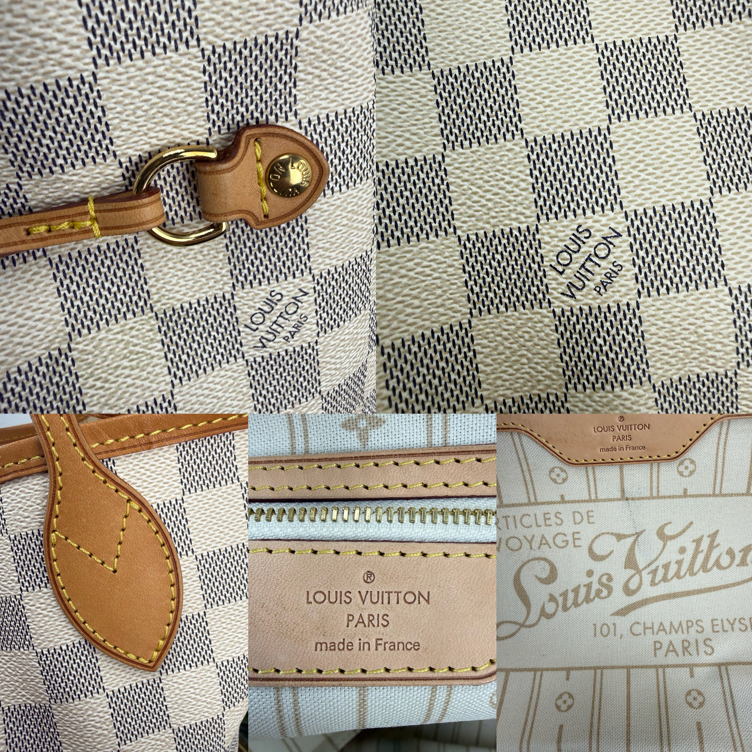 Authentic Louis Vuitton Neverfull MM Damier Azur Canvas Tote Bag with Vachetta Leather Trim - Certificate of Authenticity Included