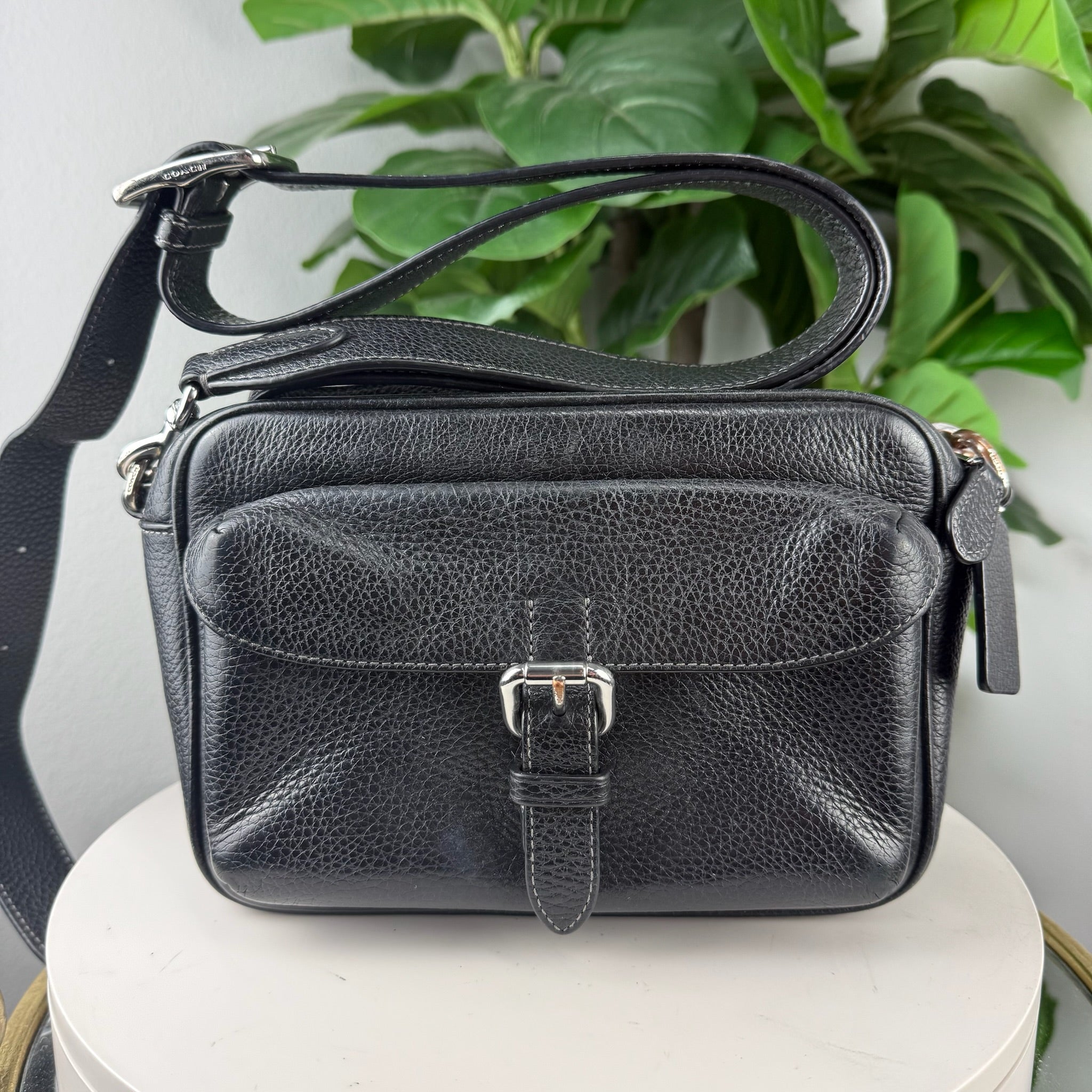 Authentic Coach Black Pebbled Leather Crossbody Camera Bag