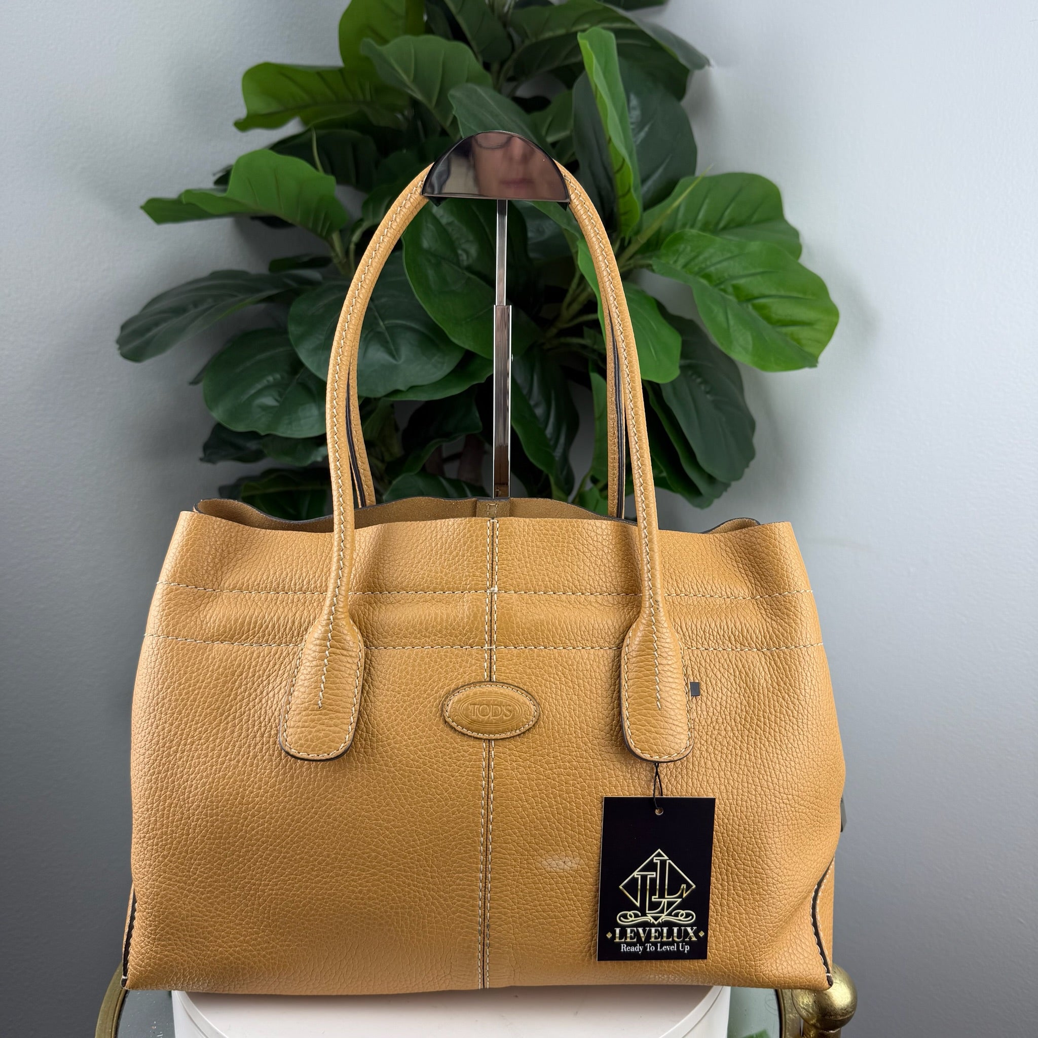 Authentic Tod's Tan Pebbled Leather Tote Bag