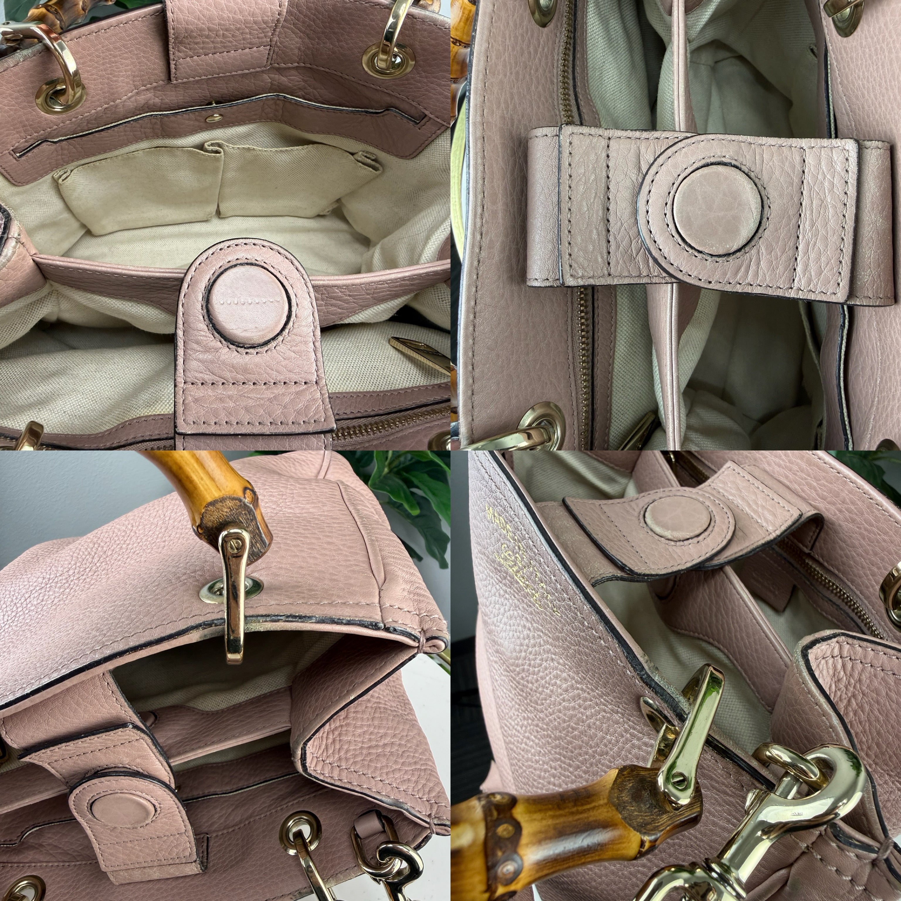 Authentic Gucci Mauve Pink Bamboo handle Dusty Rose 2-Way Bag - Certificate of Authenticity included