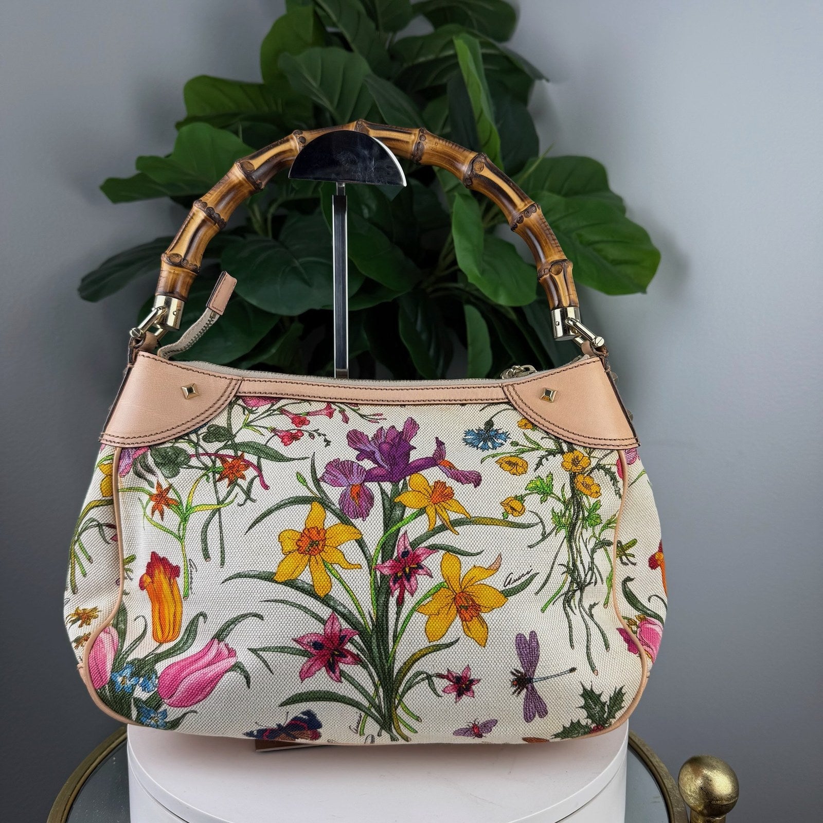Gucci Flora bamboo top handle bag - front