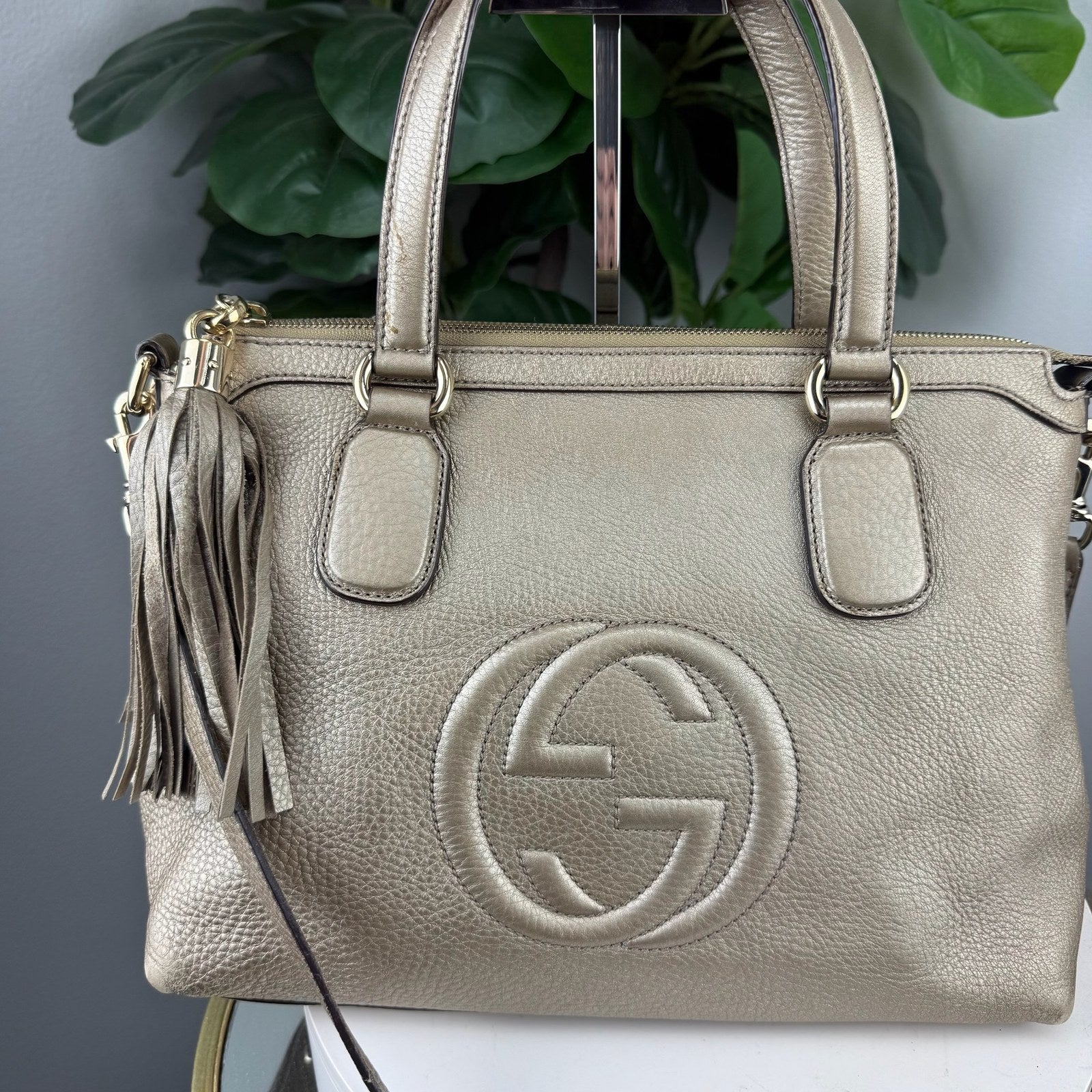 Gucci Soho metallic gold two way bag - front
