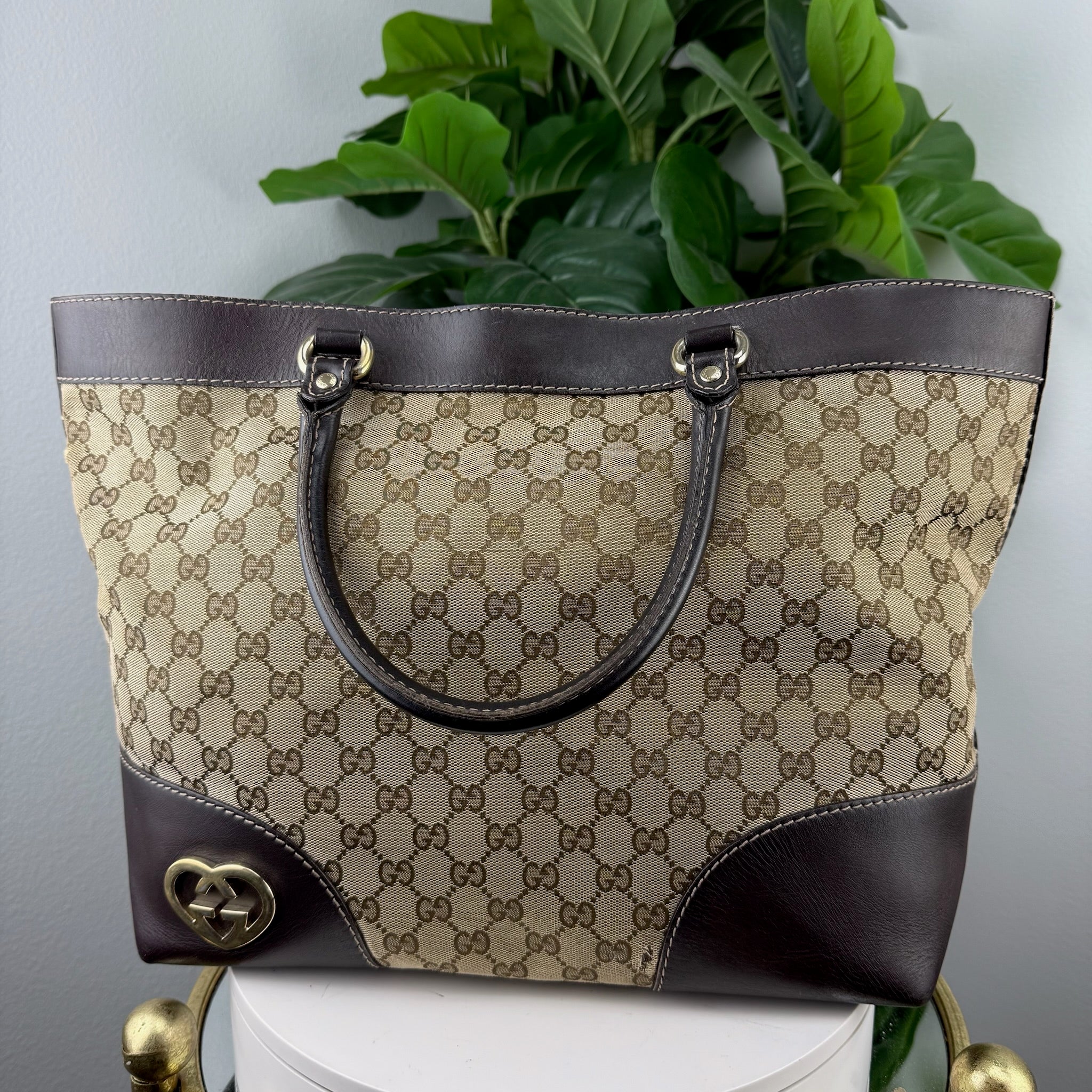 Authentic Gucci GG Canvas Lovely Heart Tote Bag