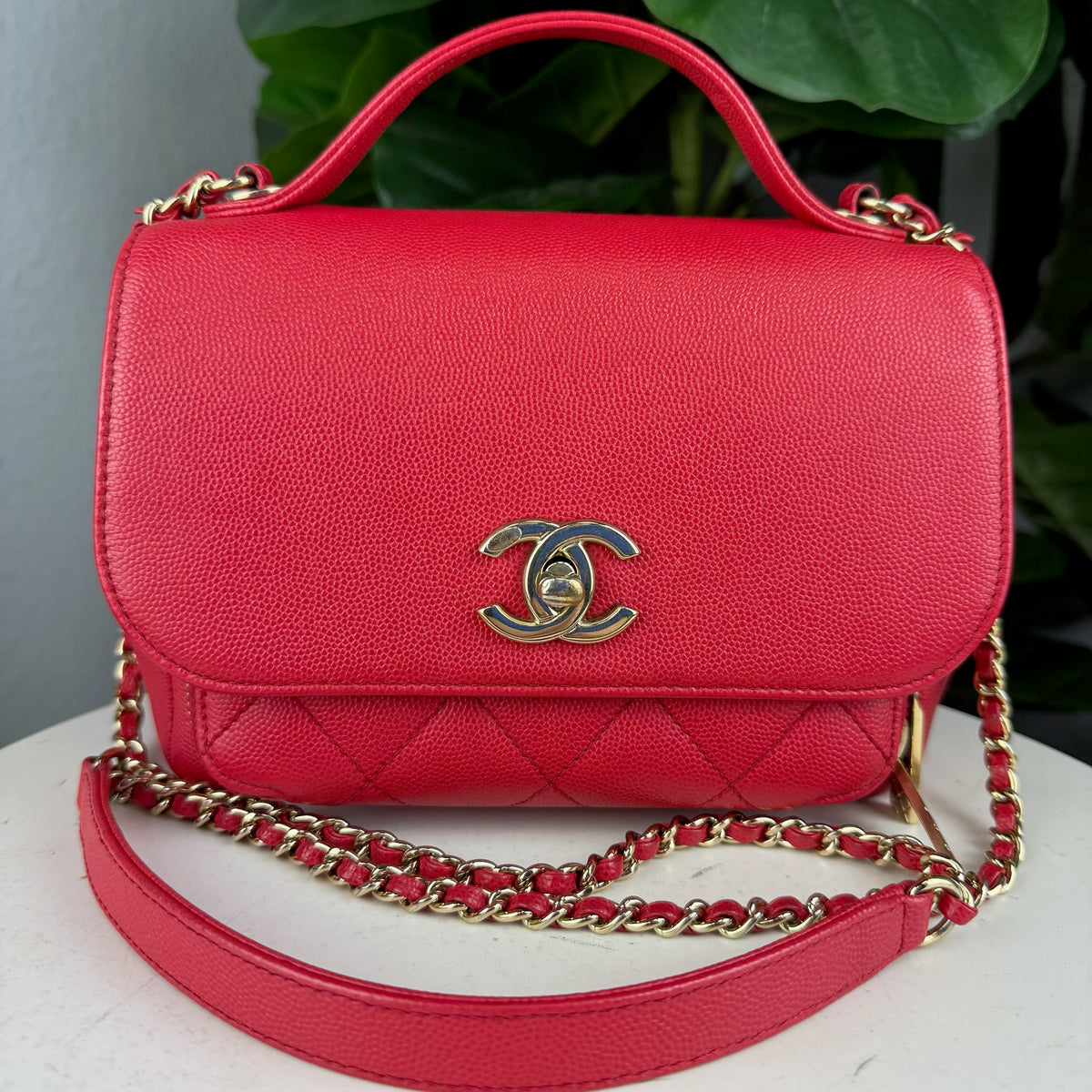 Authentic Chanel Business Affinity Medium Flap Bag Red Caviar Gold Hardware
