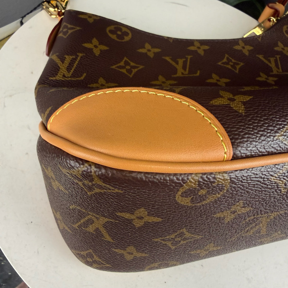 Authentic Louis Vuitton Boulogne Shoulder Bag in Monogram Canvas with Gold Chain Strap