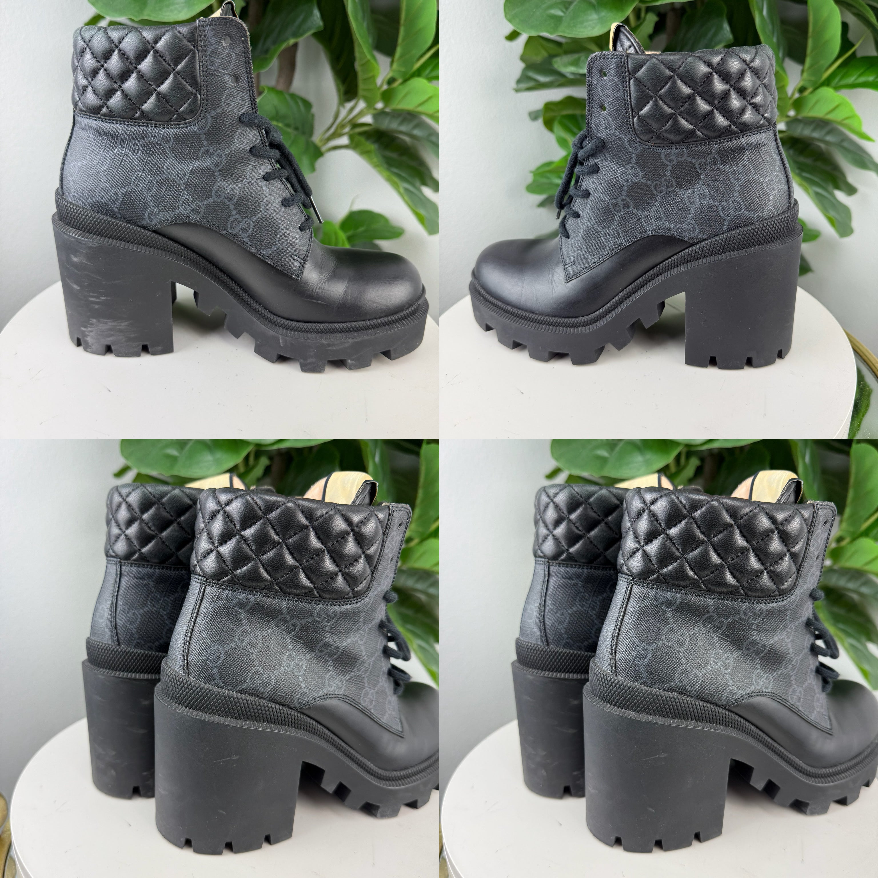 Authentic Gucci GG Canvas Leather Lace-up Boots Size 37