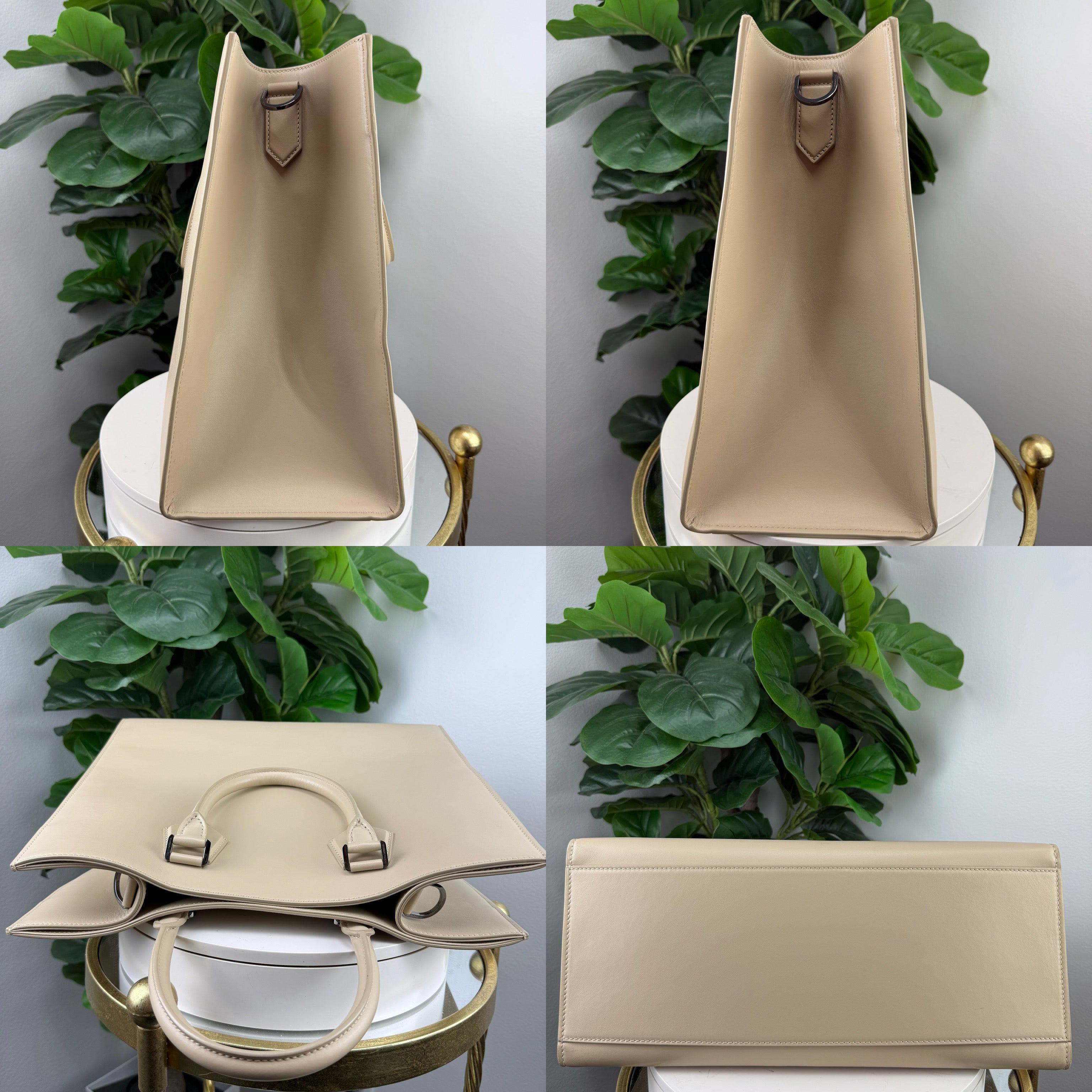 Authentic Dolce & Gabbana Logo-embossed Leather Tote Bag Beige