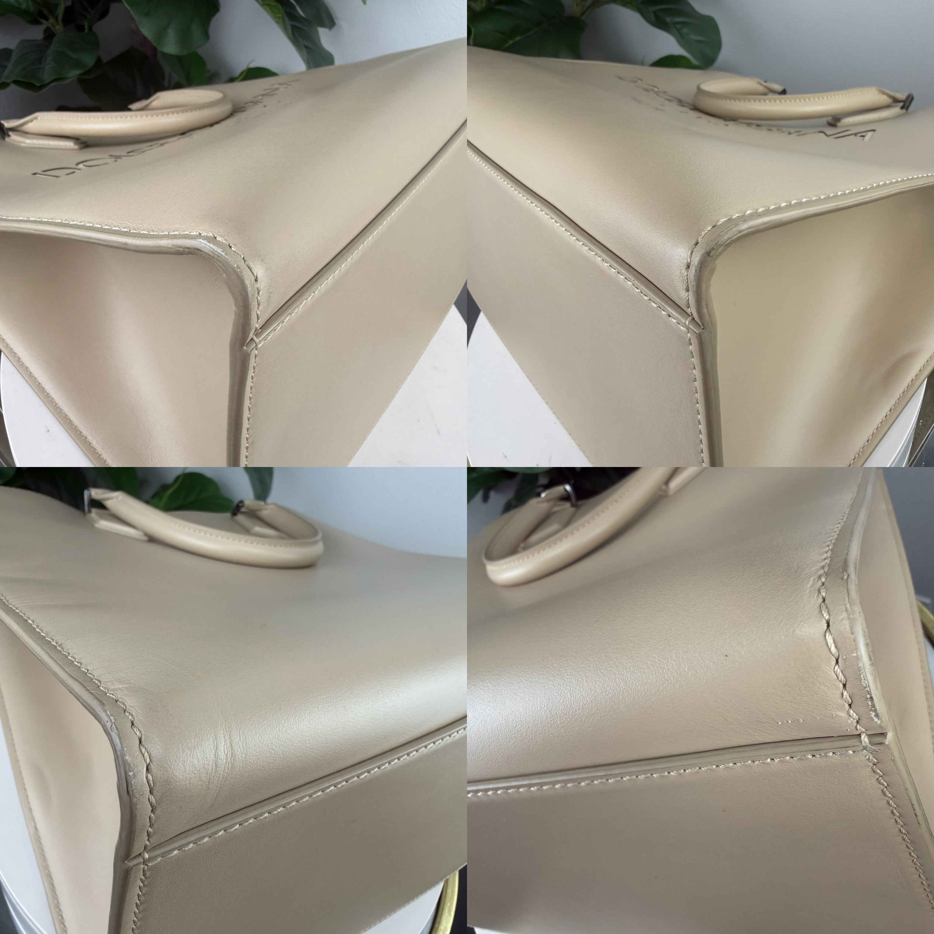 Authentic Dolce & Gabbana Logo-embossed Leather Tote Bag Beige