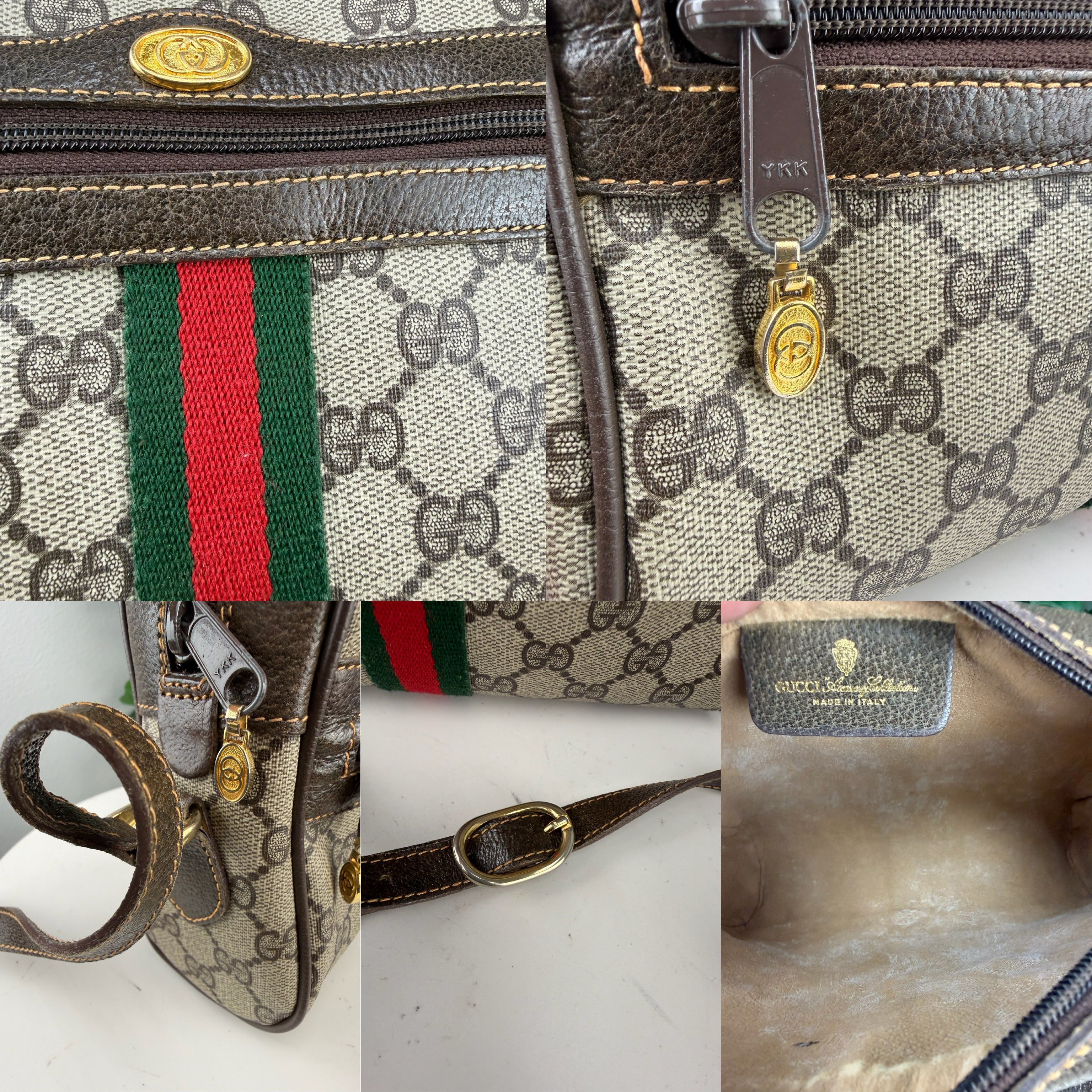 Authentic Gucci GG Pattern Sherry Line Shoulder bag Beige Vintage