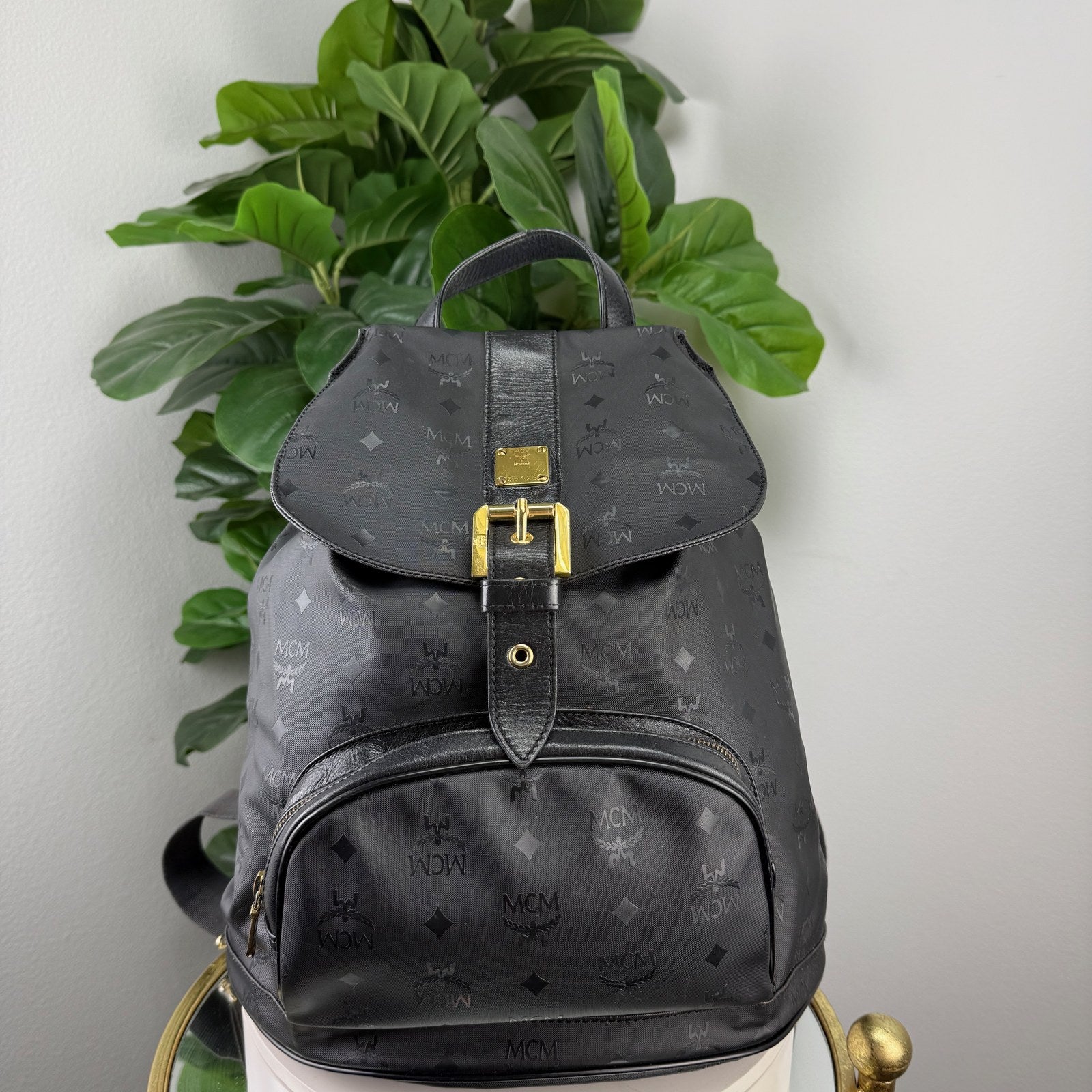 MCM Visetos black backpack - front