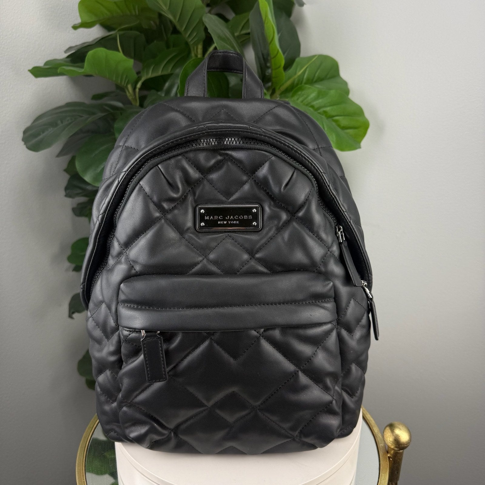 Marc Jacobs quilted black backpack - front