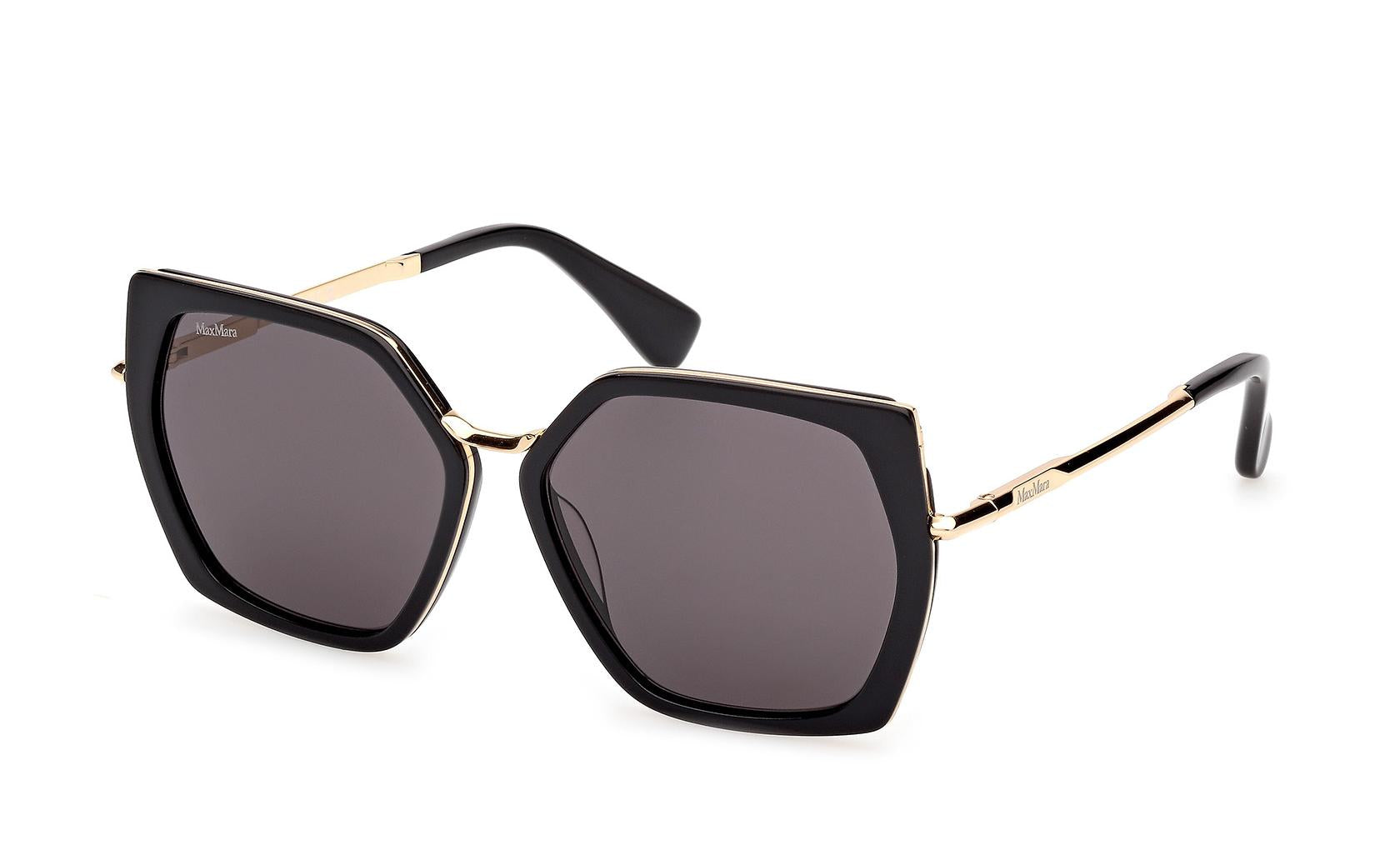 Authentic Max Mara MM0136 Miller-5 Ladies Sunglasses Shiny Black Smoke 56-14-140