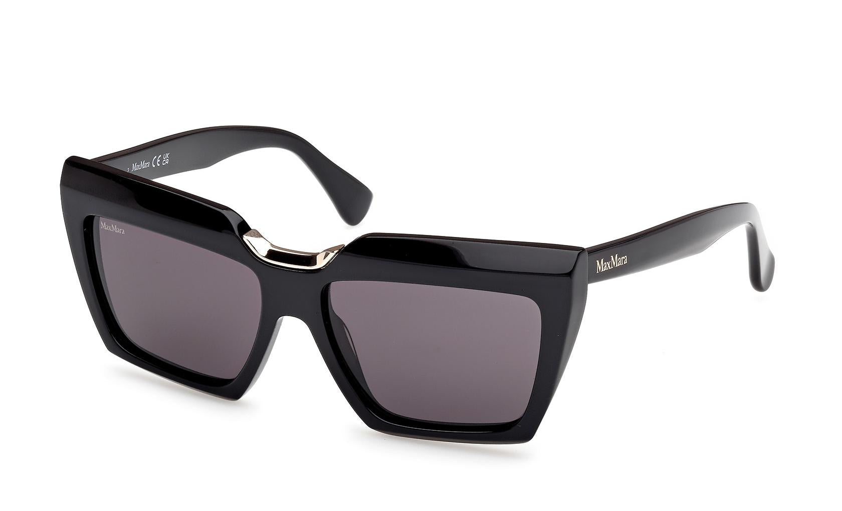 Authentic Max Mara MM0137 Spark-7 Ladies Sunglasses Shiny Black Smoke 56-15-140