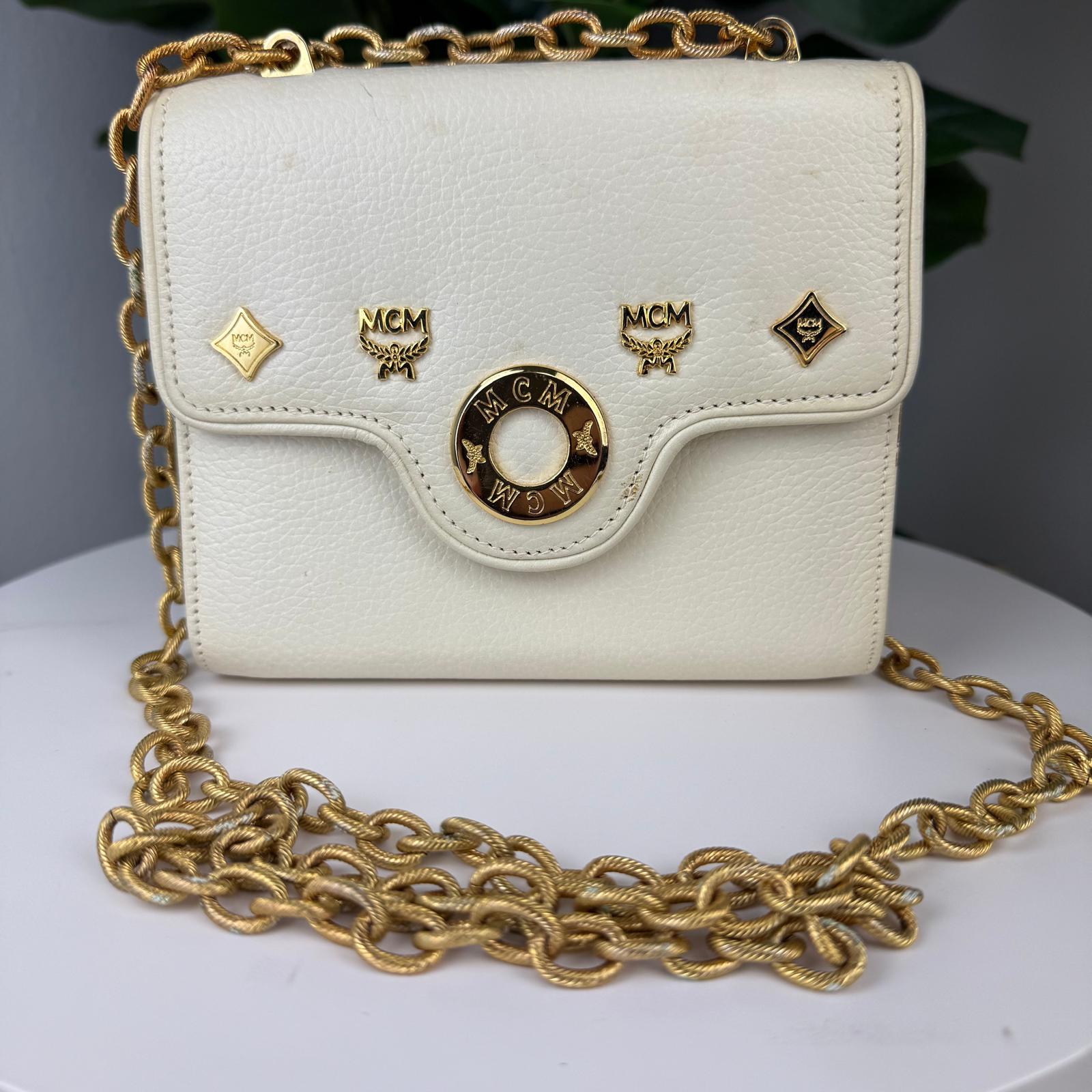 Authentic MCM Leather Crossbody Bag White