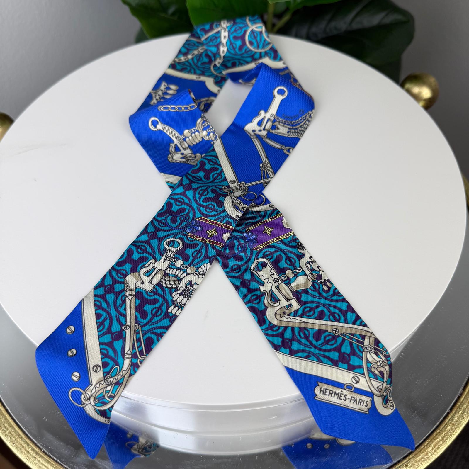 Authentic HERMES TWILLY Silk SCARF Blue