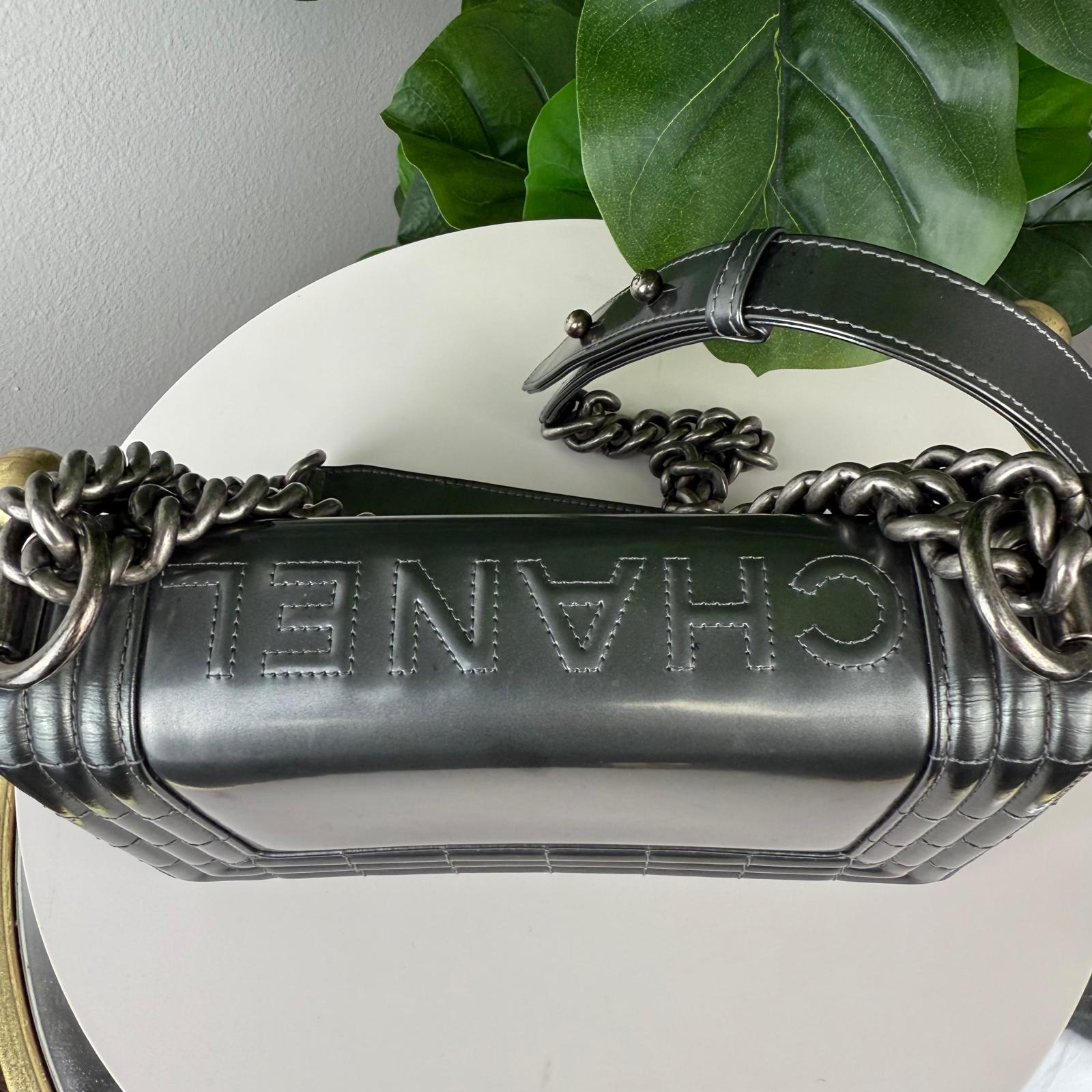 Authentic Chanel Patent Leather Boy Bag