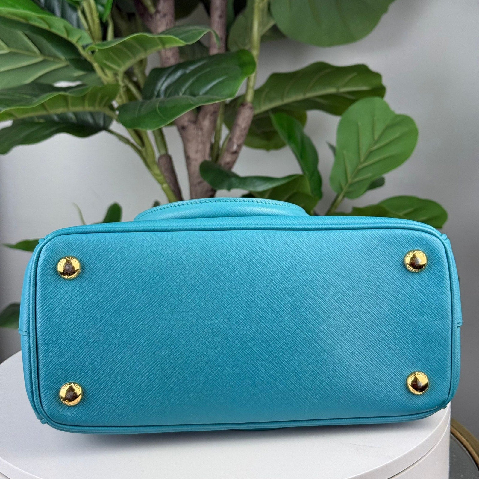 Authentic PRADA Galleria Saffiano Lux Leather 2Way Bag Hand Bag Blue