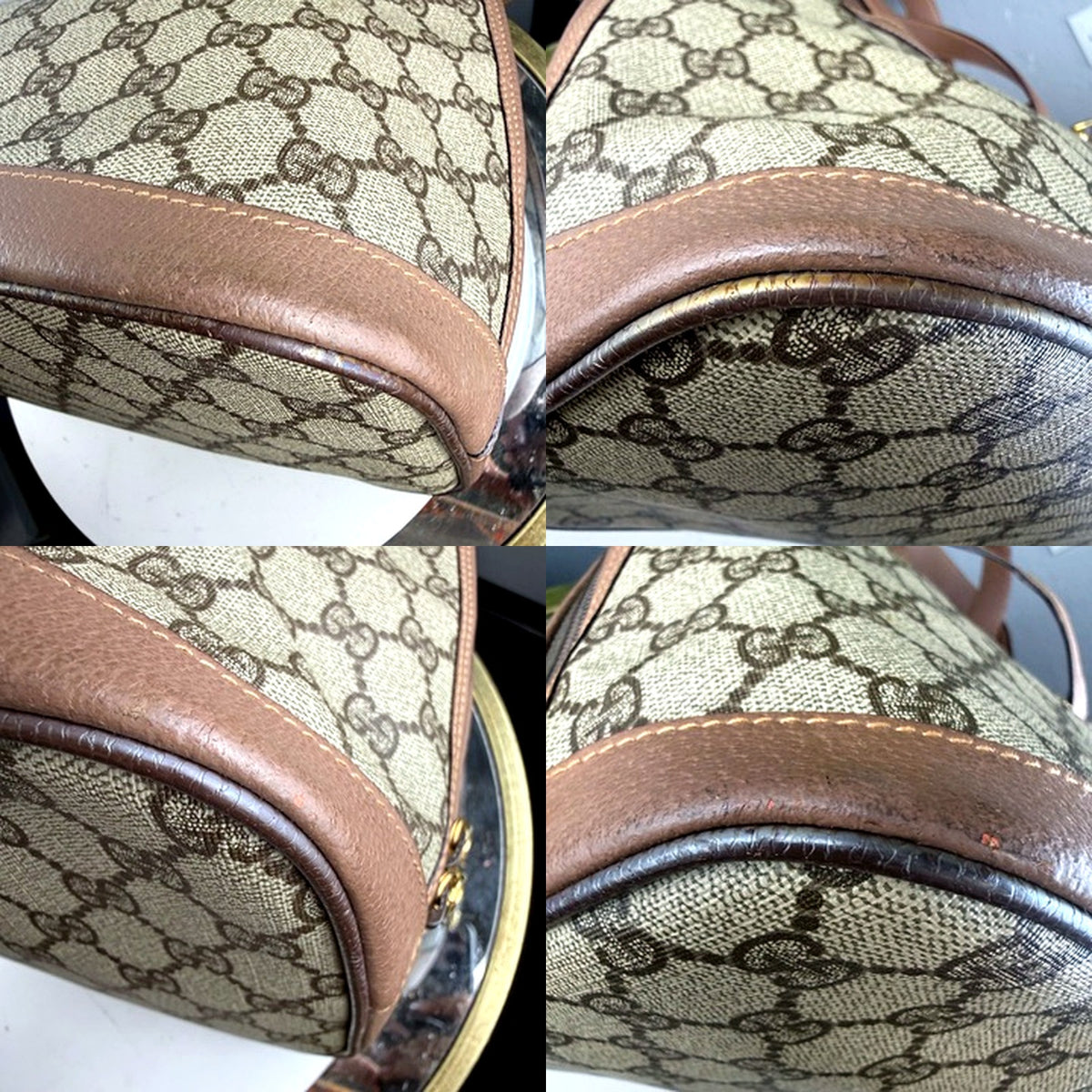 Gucci GG Supreme dome bag corner and edge macro detail views