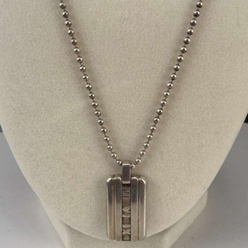 Authentic Tiffany & Co. Atlas Tag Pendant Necklace Sterling Silver