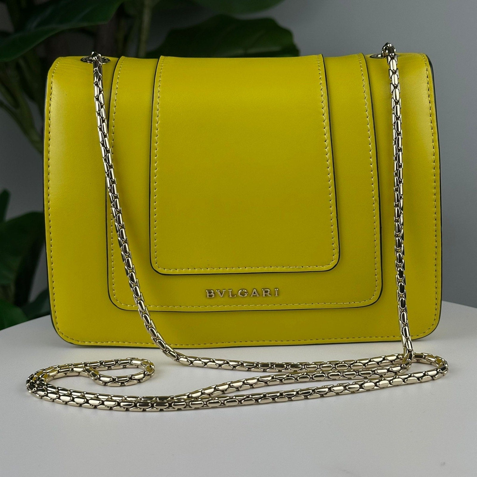 Authentic Bvlgari Yellow Leather Serpenti Forever Crossbody Bag