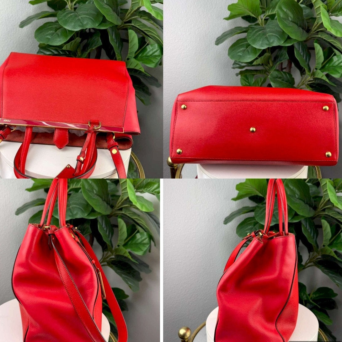 Authentic Fendi Medium 2Jours Elite Tote Red Saffiano Leather