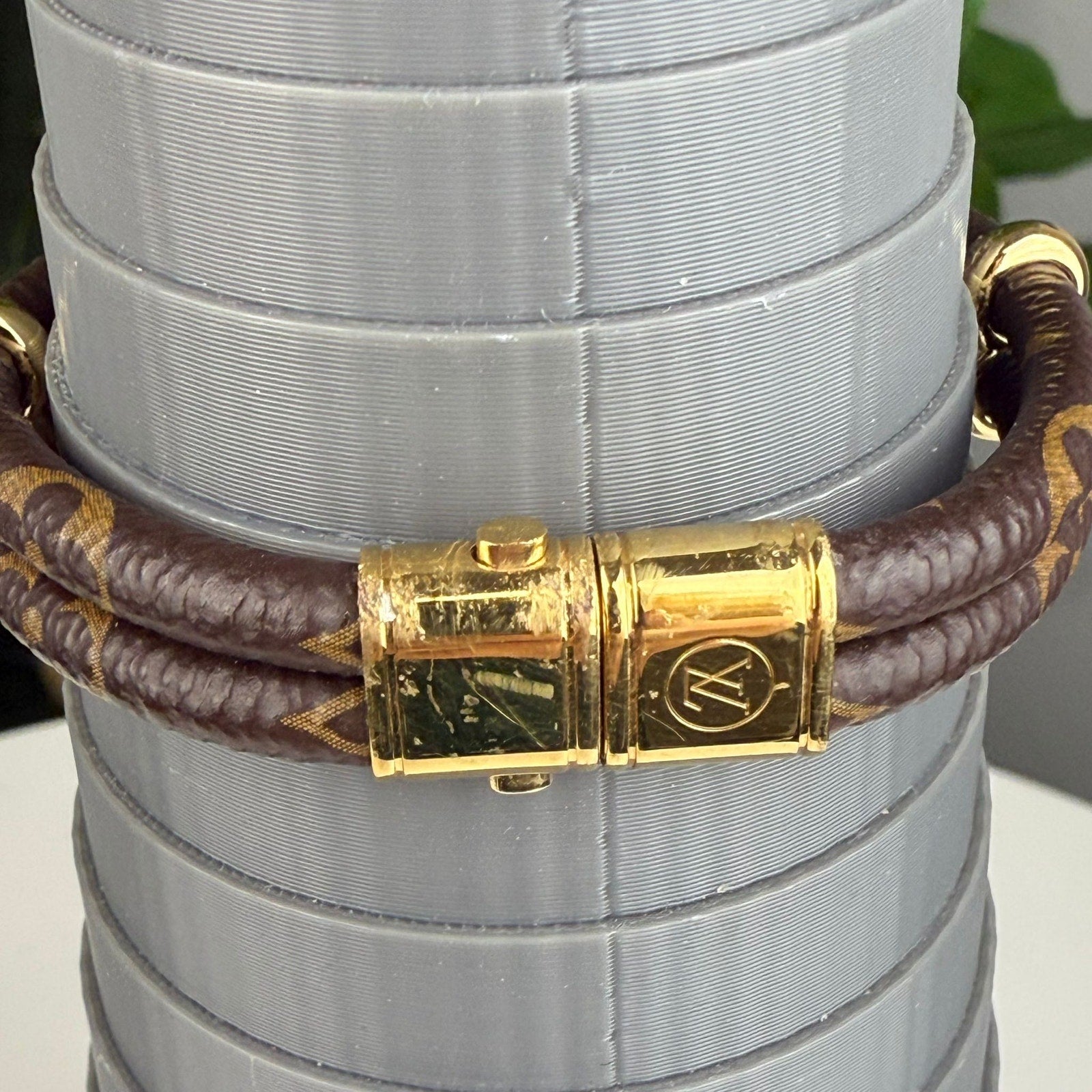 Authentic  Louis Vuitton BraceletCanvas Metal Monogram Size 6