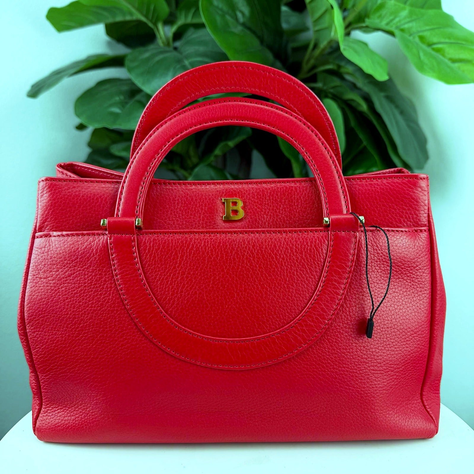 Authentic Bally Red Pebbled Leather Structured Tote Bag - front