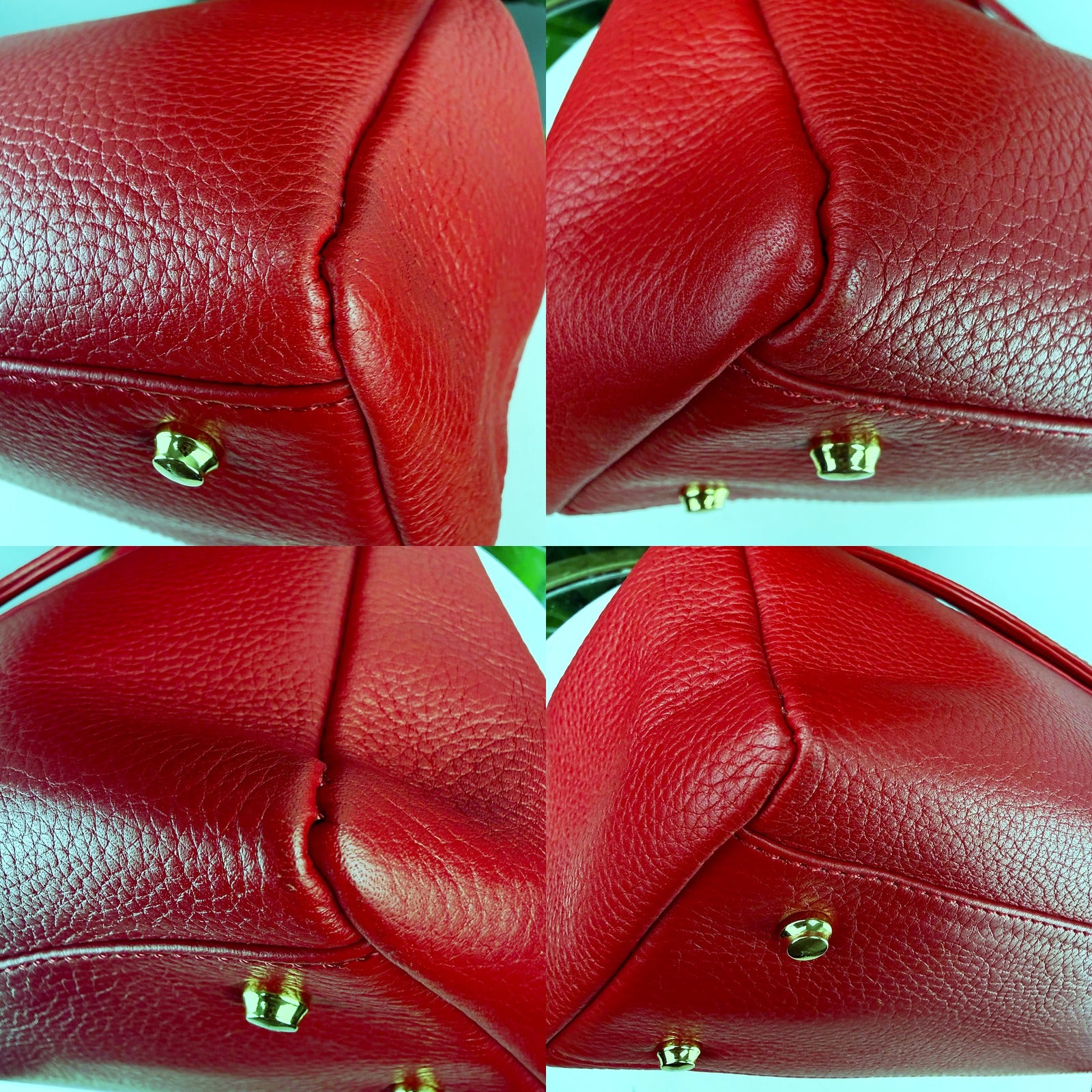 Authentic Bally Red Pebbled Leather Structured Tote Bag - detail