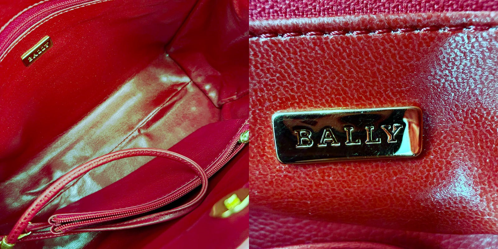 Authentic Bally Red Pebbled Leather Structured Tote Bag - detail