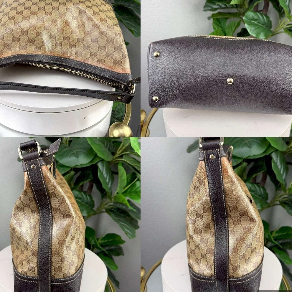 Authentic Gucci GG Crystal Hobo Bag Coated Canvas