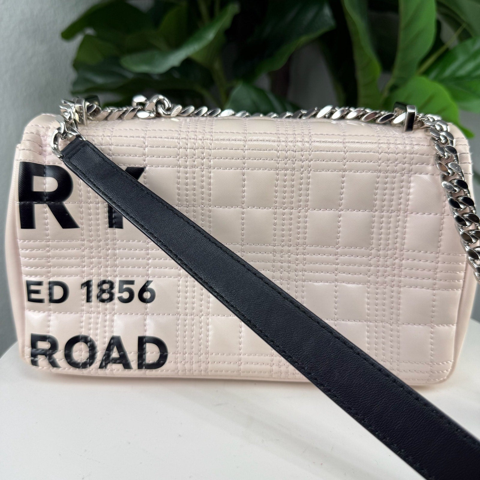 Burberry White/Black Quilted Coated Canvas Logo Print Small Lola Bag