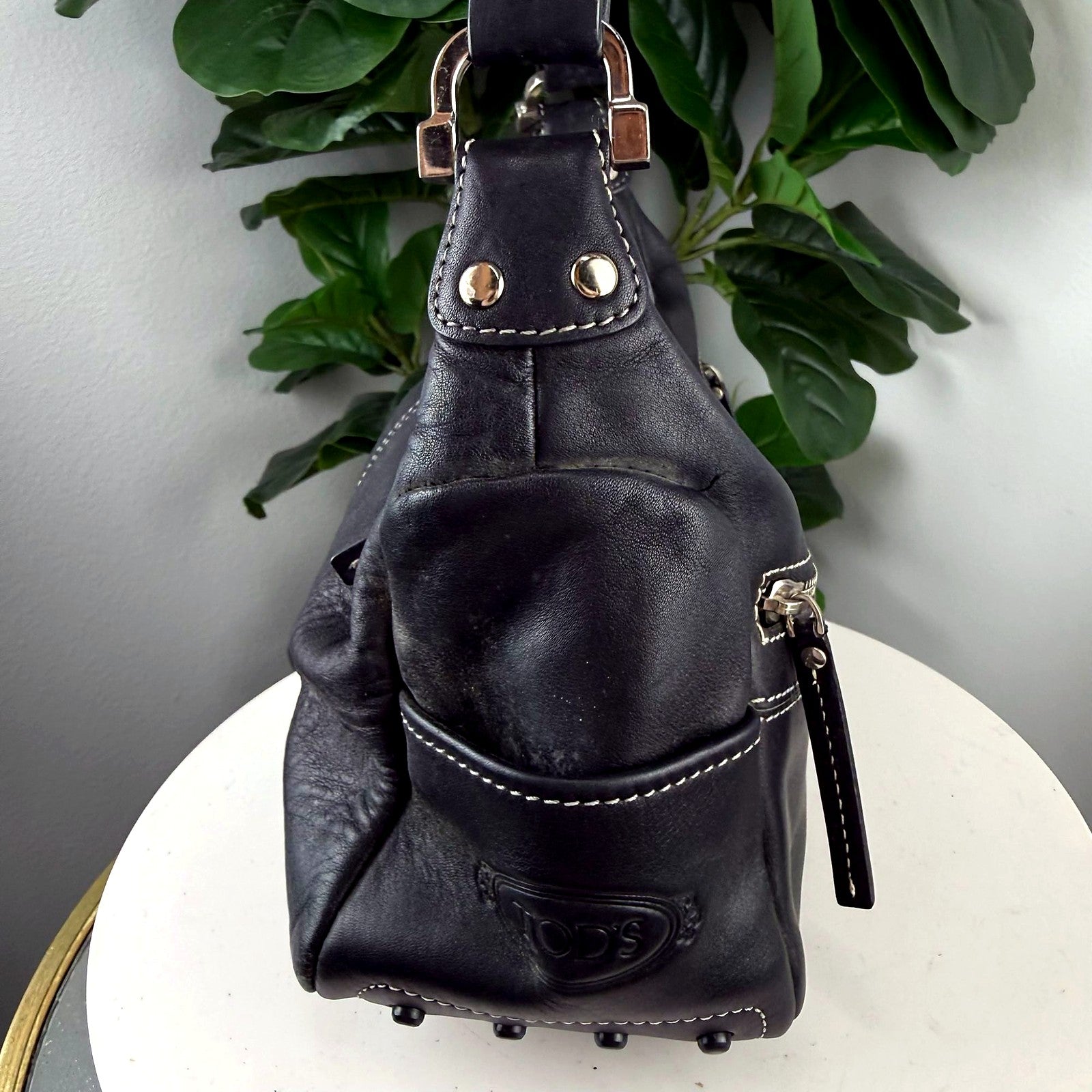 Authentic Tod's Black Leather Hobo Bag back