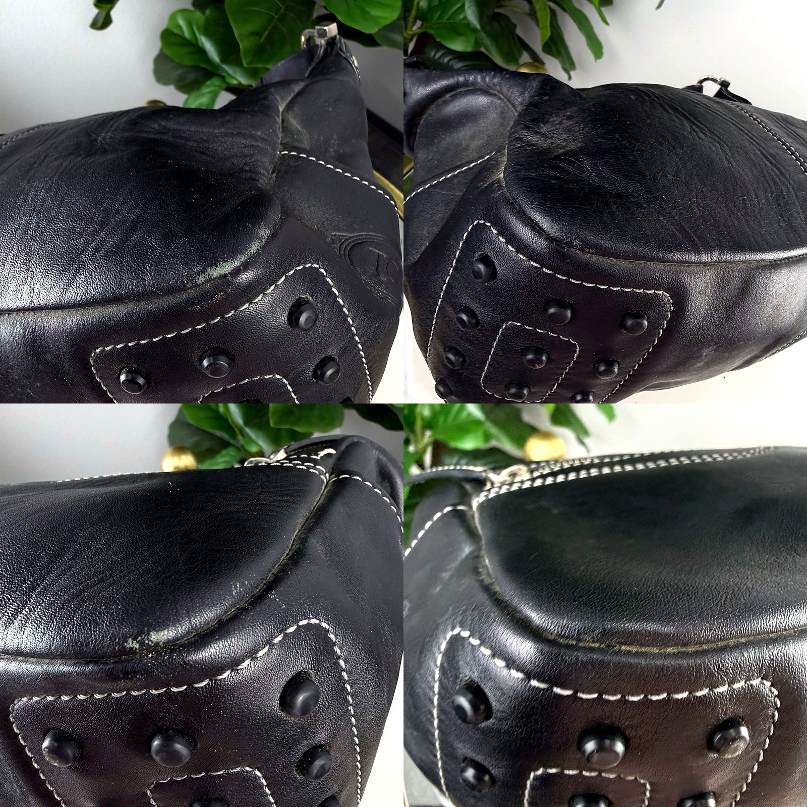 Authentic Tod's Black Leather Hobo Bag detail grid 2