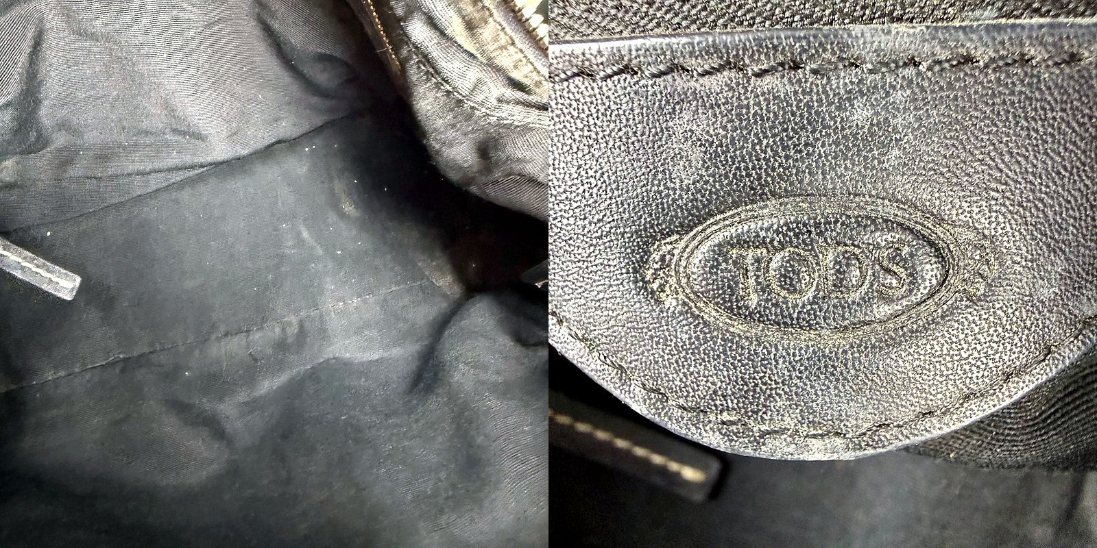 Authentic Tod's Black Leather Hobo Bag detail pair