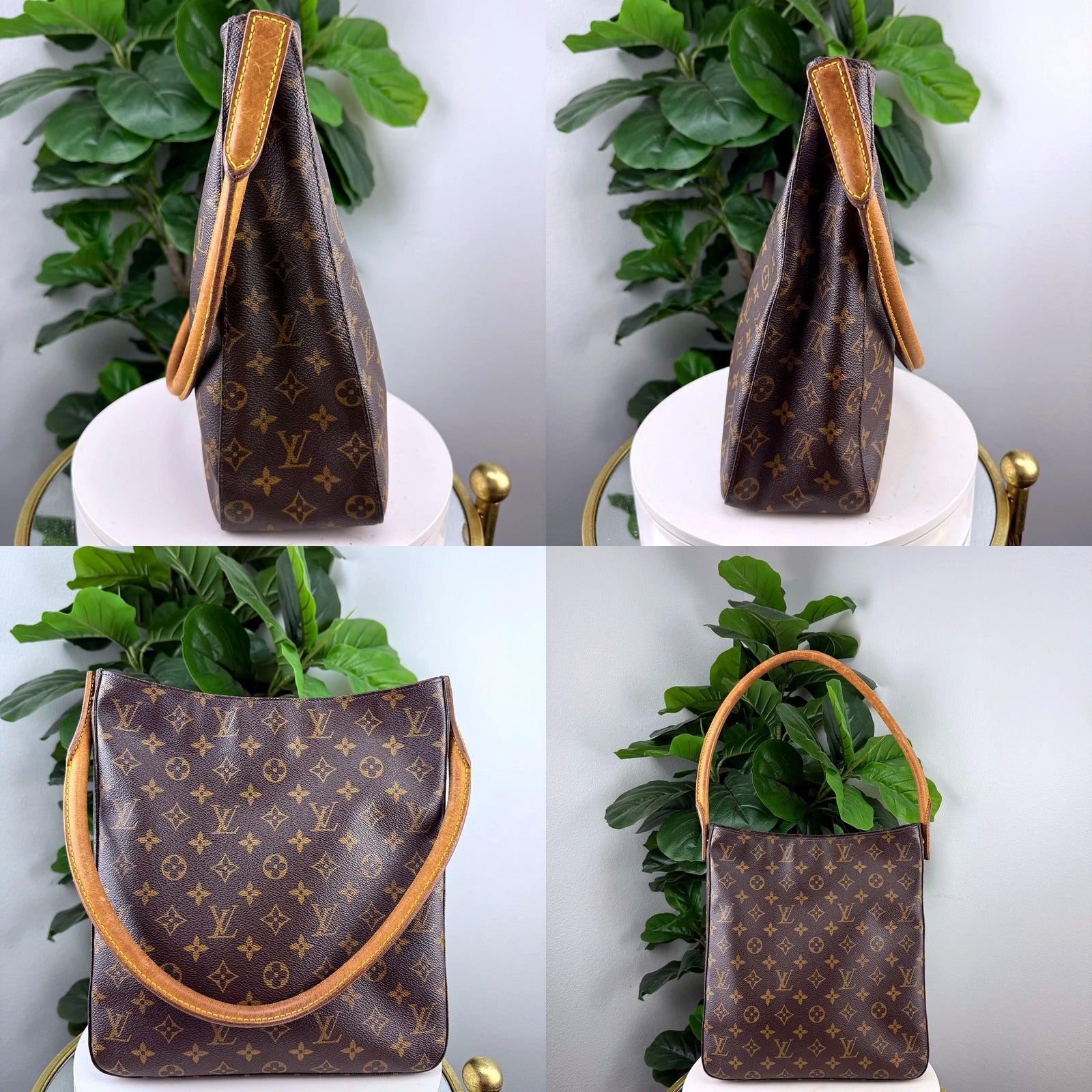 Louis Vuitton Looping GM - side profiles showing trapezoidal depth and strap loop hardware