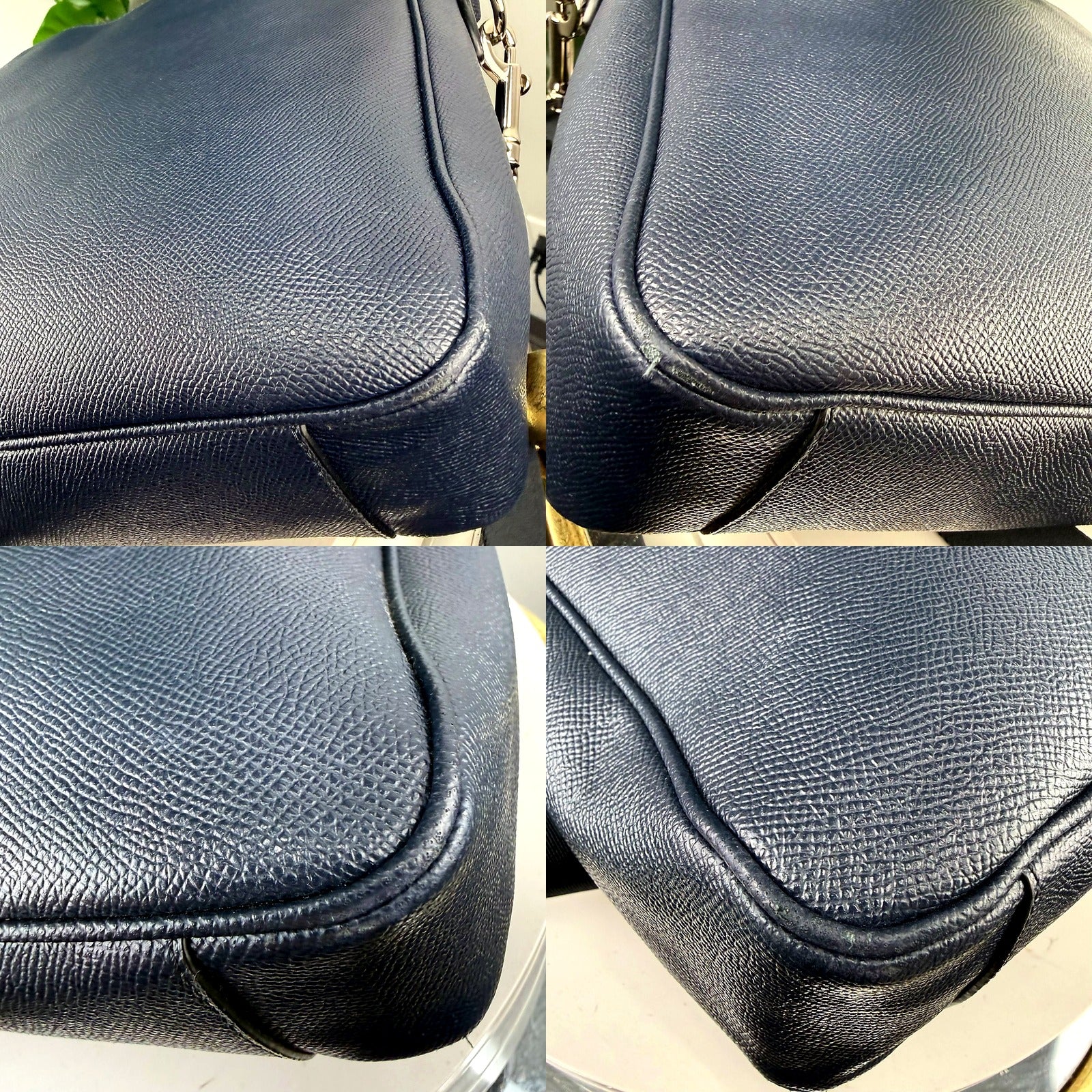 Authentic Coach Navy Crossgrain Leather Briefcase - leather detail close-ups