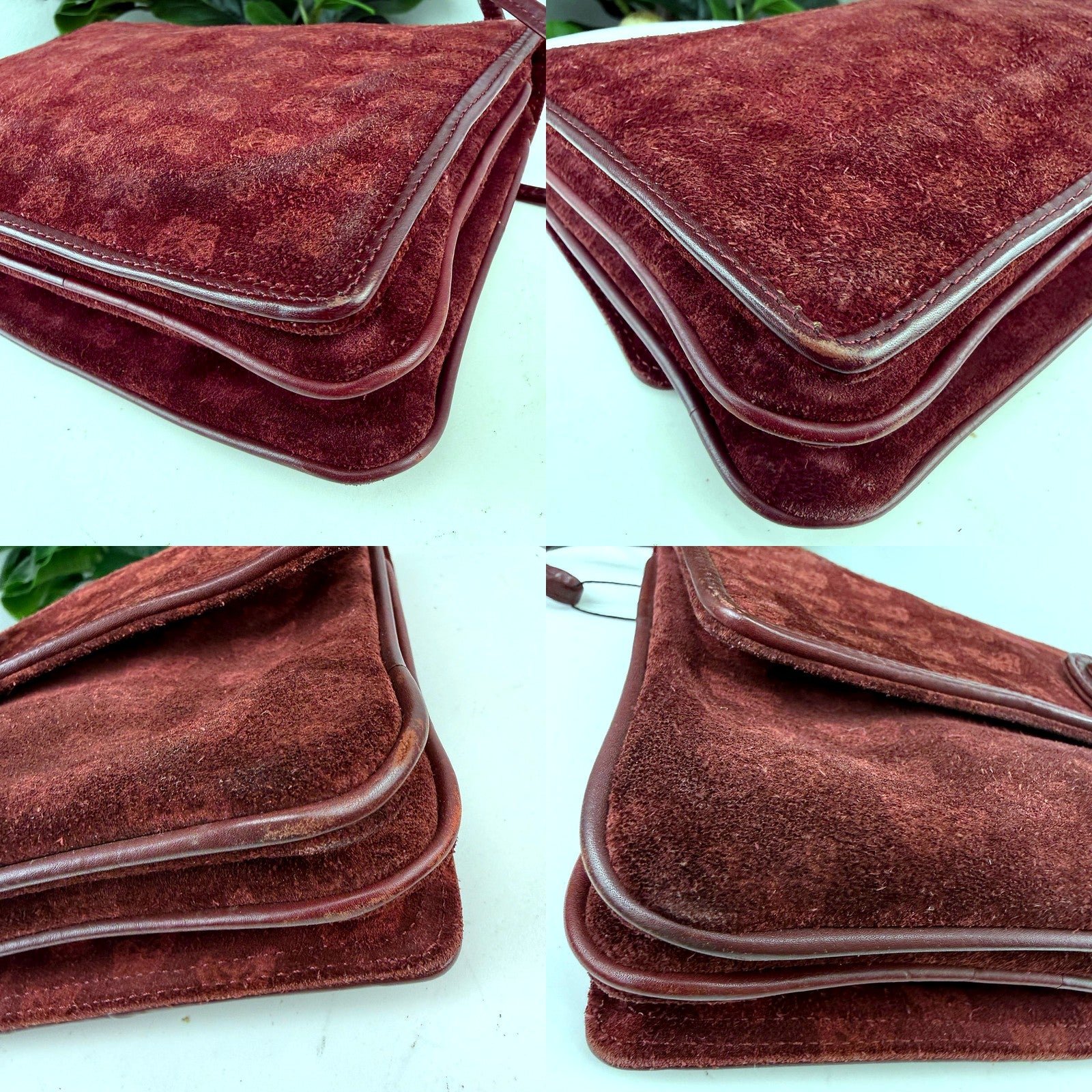 Suede butterfly embossing and leather trim detail collage
