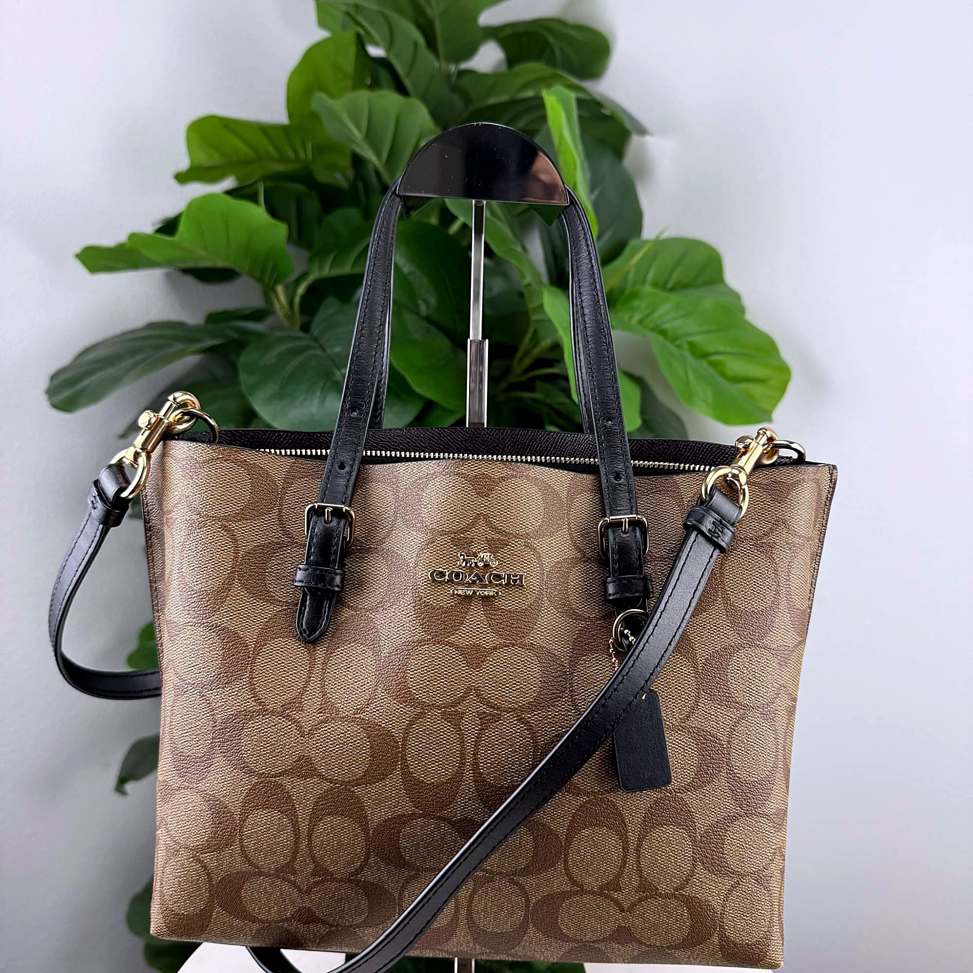 Authentic Coach Signature Tan Canvas Tote Bag - front view