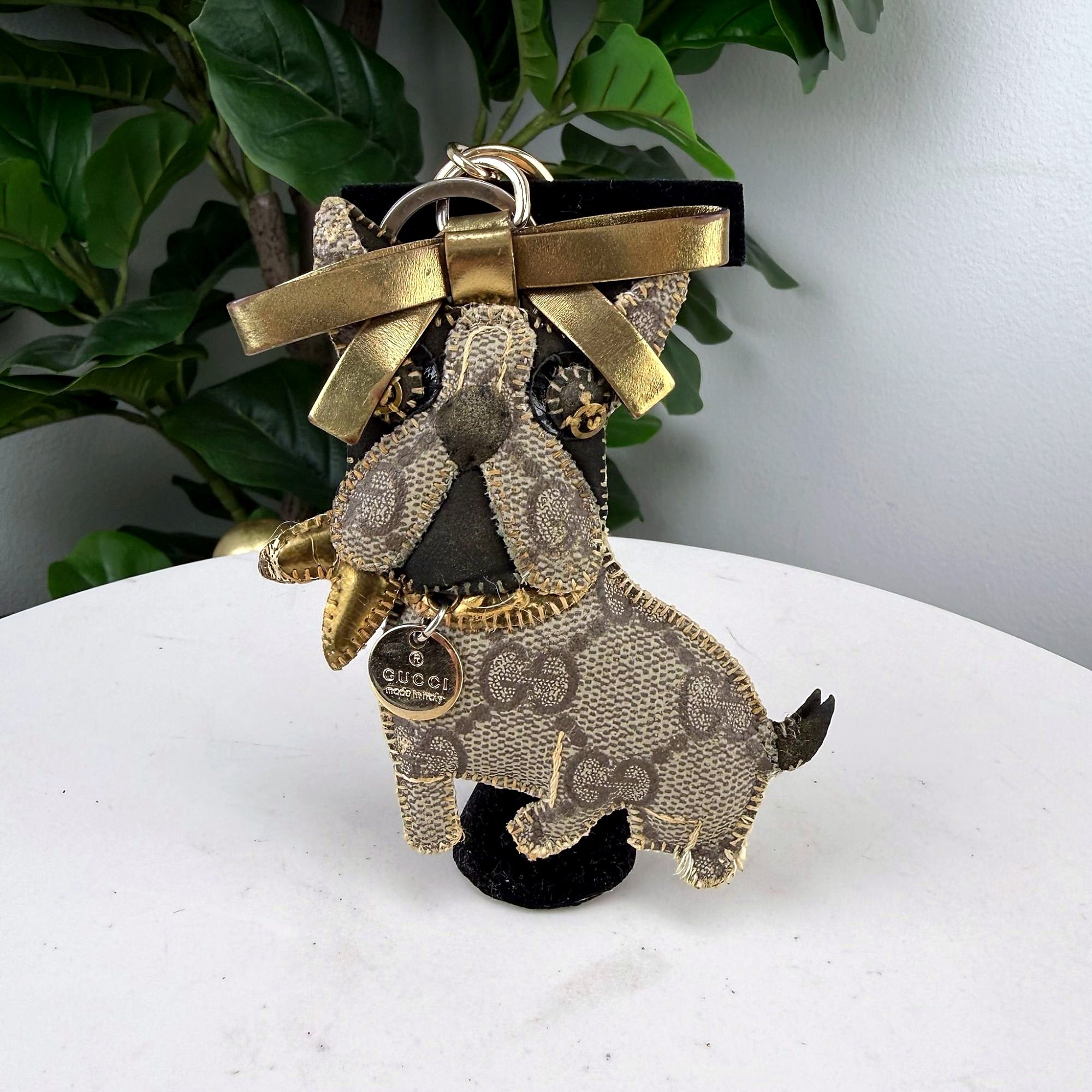 Authentic Gucci GG Supreme Canvas Dog Bag Charm Keyring - front view