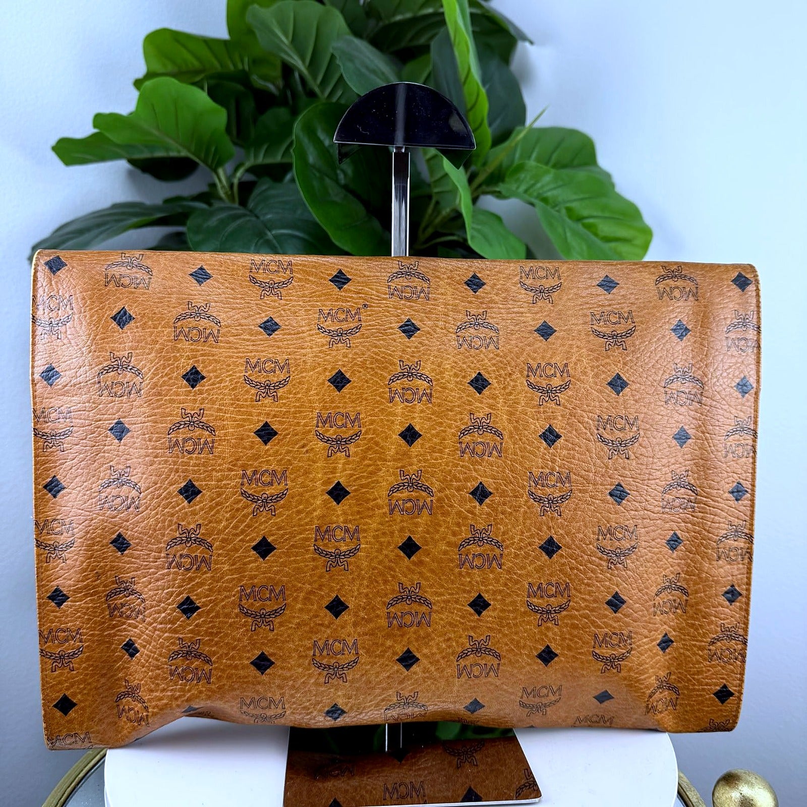Authentic MCM Cognac Visetos Envelope Clutch - back