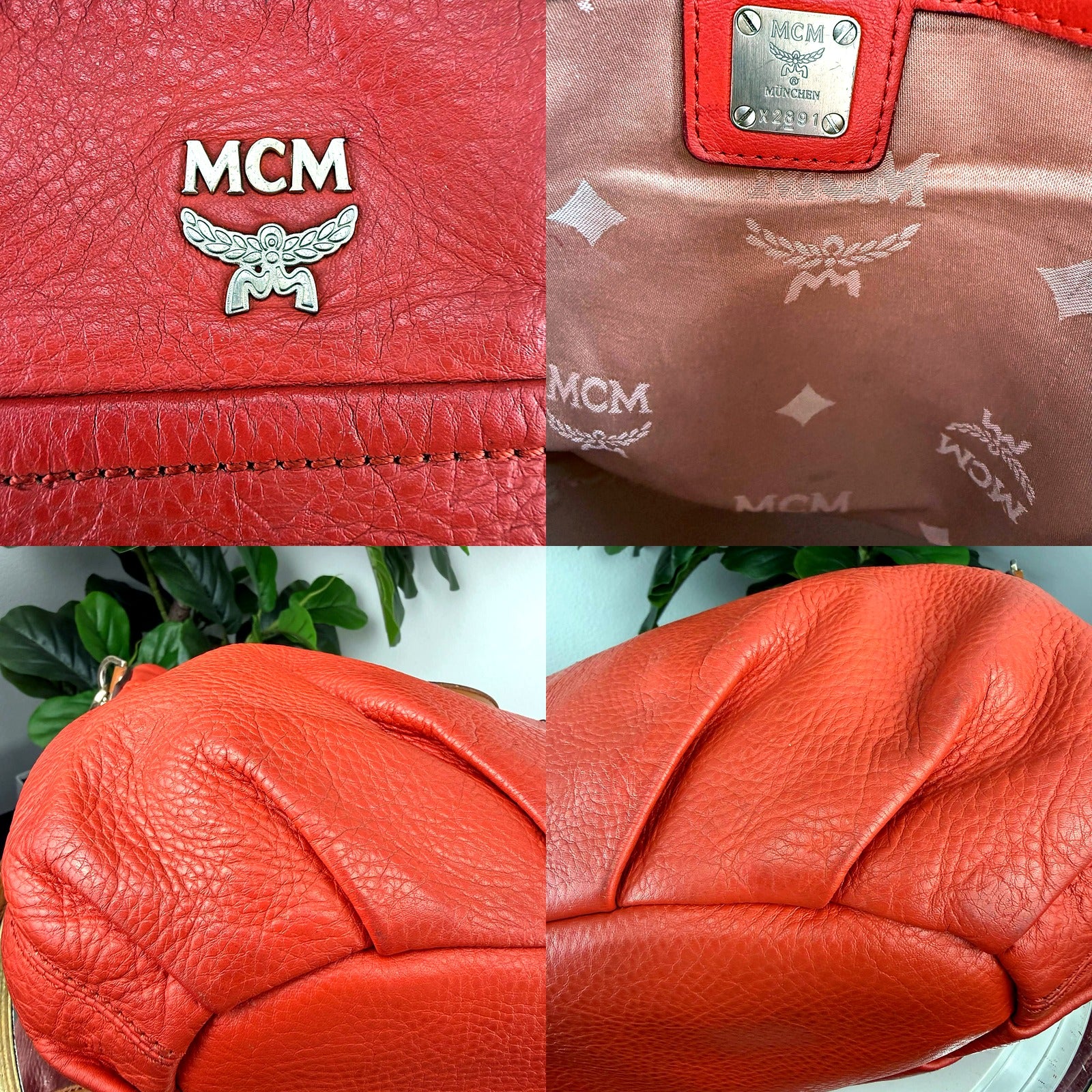 Authentic MCM Coral Pebbled Leather Convertible Tote Bag - details 2