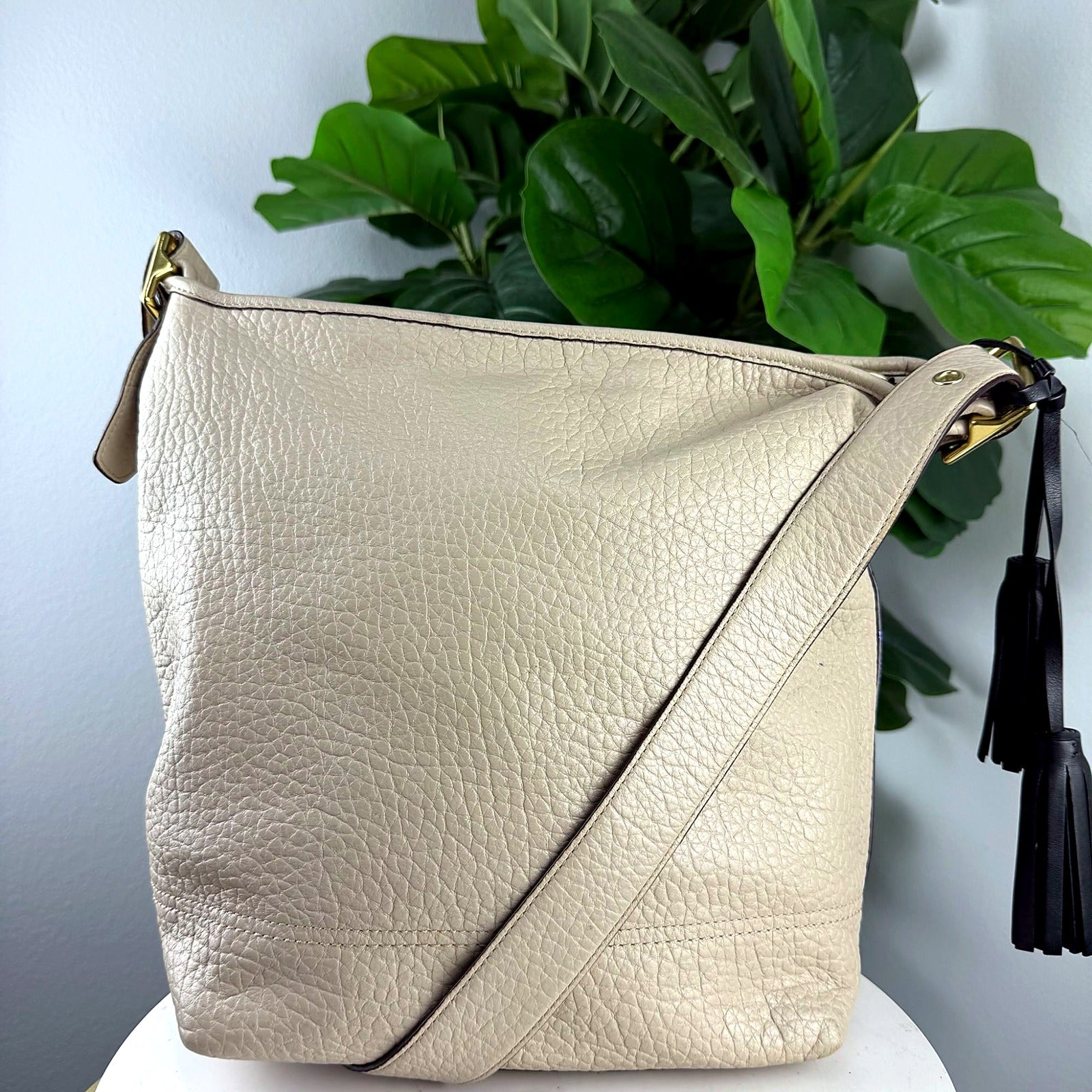 Authentic Coach Ivory Pebbled Leather Hobo Bag with Tassels - back