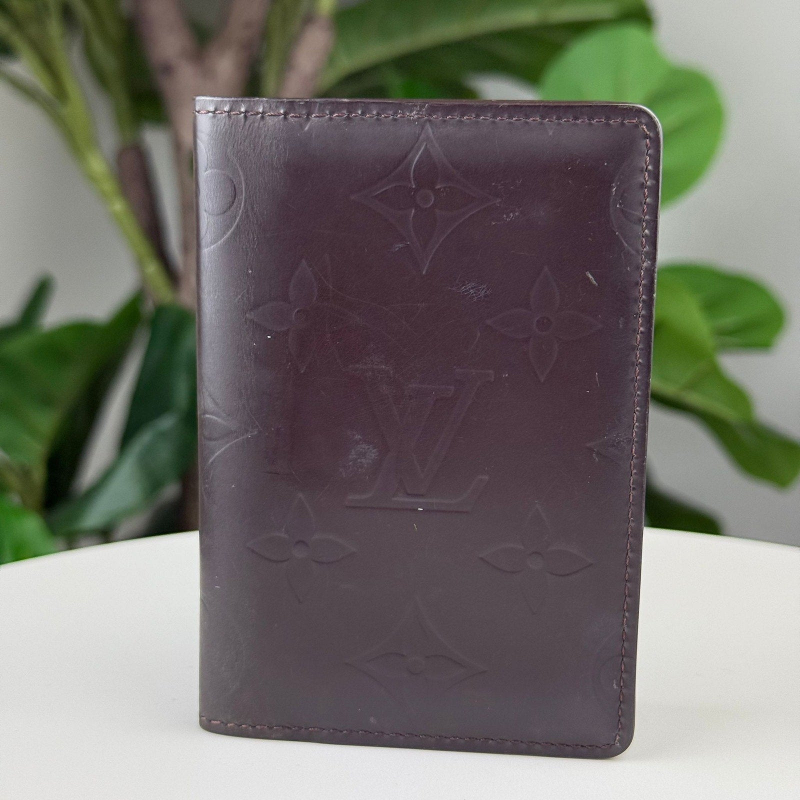 Authentic  Louis Vuitton Monogram Glace Organiseur de Poche Cafe