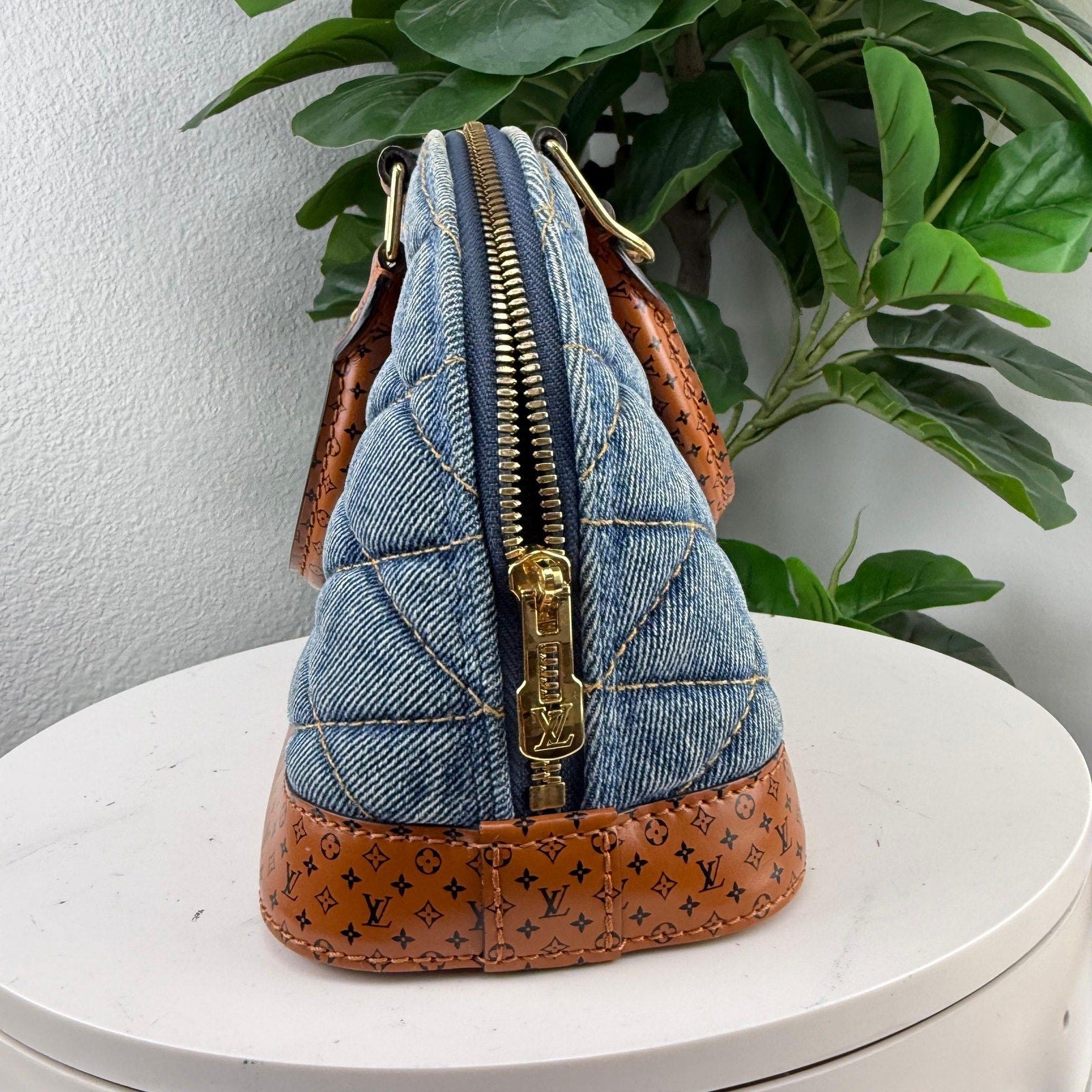 Louis Vuitton Alma BB Malletage Quilted Denim Blue Leather Bag Authentic Pre Owned
