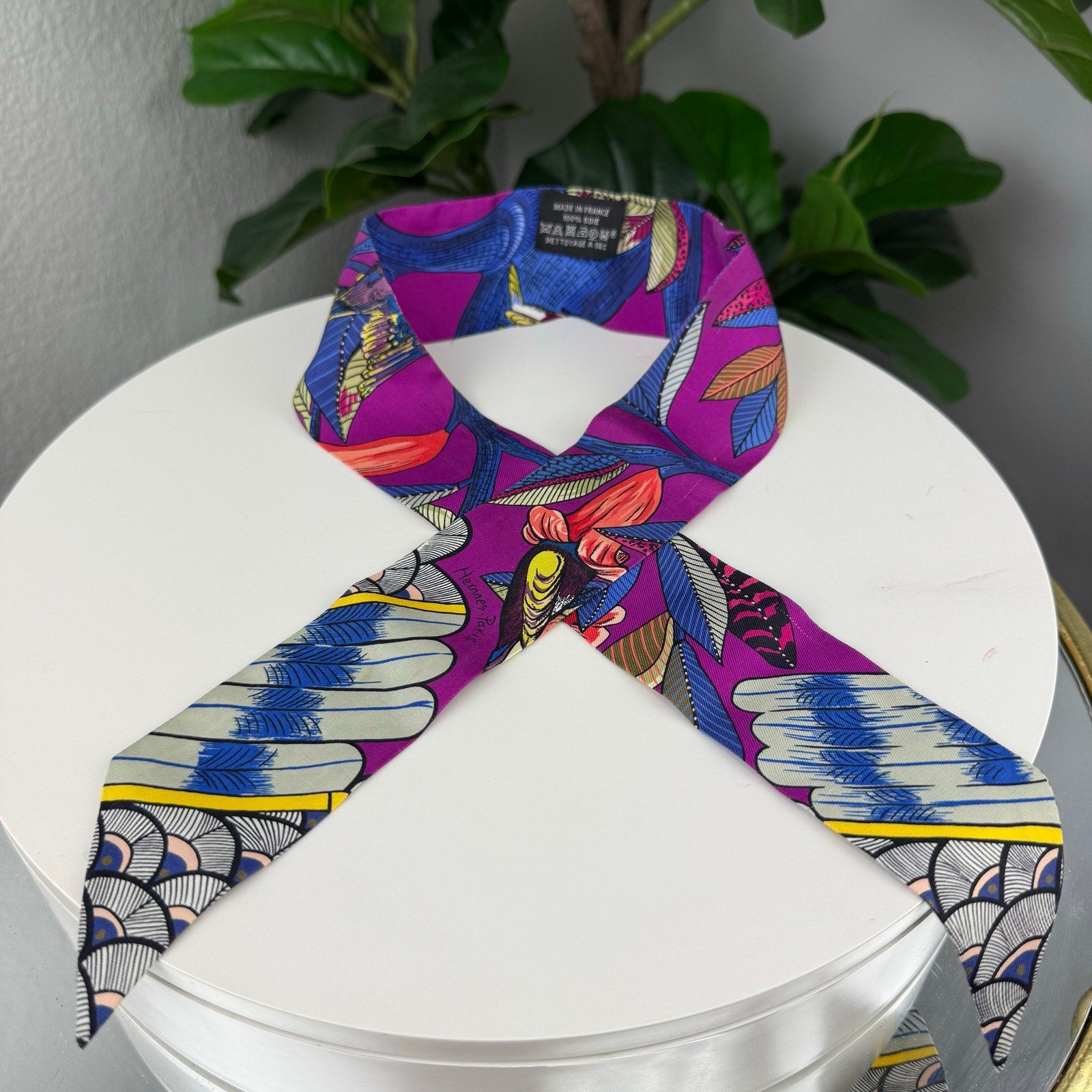 Authentic Hermes Twilly Tree Of Song Fuchsia Blue Rouge