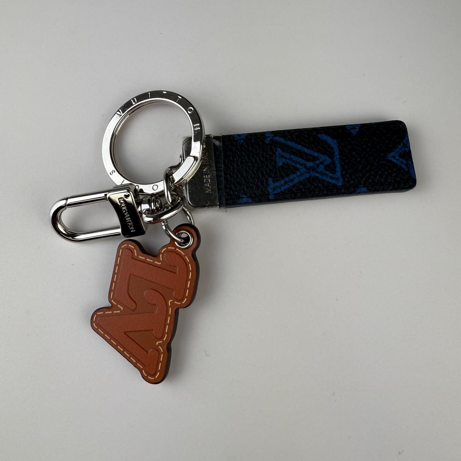 💎Authentic Louis Vuitton Monogram LV Record Tab Bag Charm Key Holder Blue