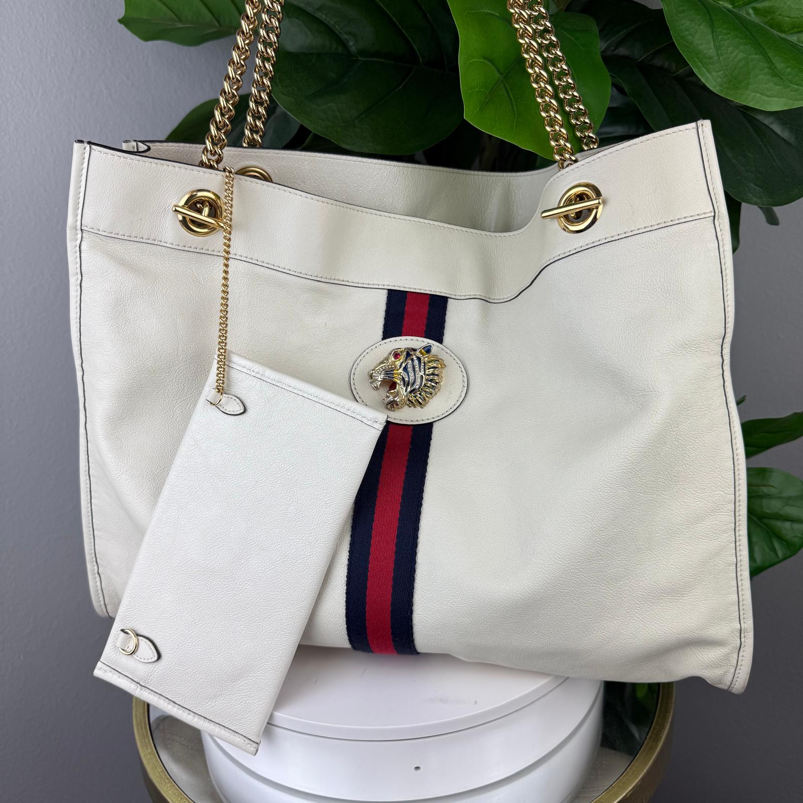 Authentic Gucci White Rajah Tiger Head Shoulder Bag
